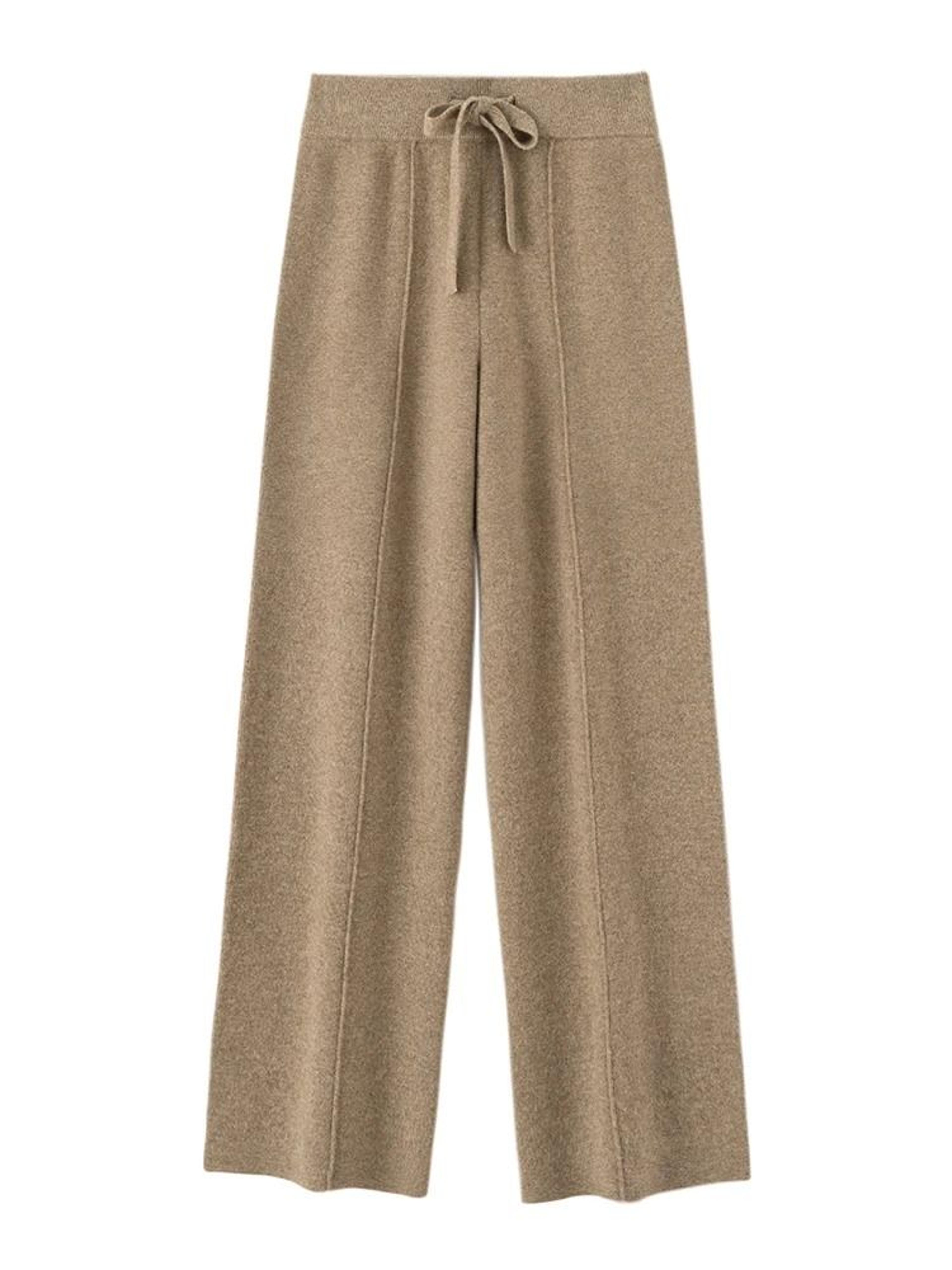 Womens Merino Wool Wide Leg Pants Drawstring Elastic Waist Knit Trousers 5
