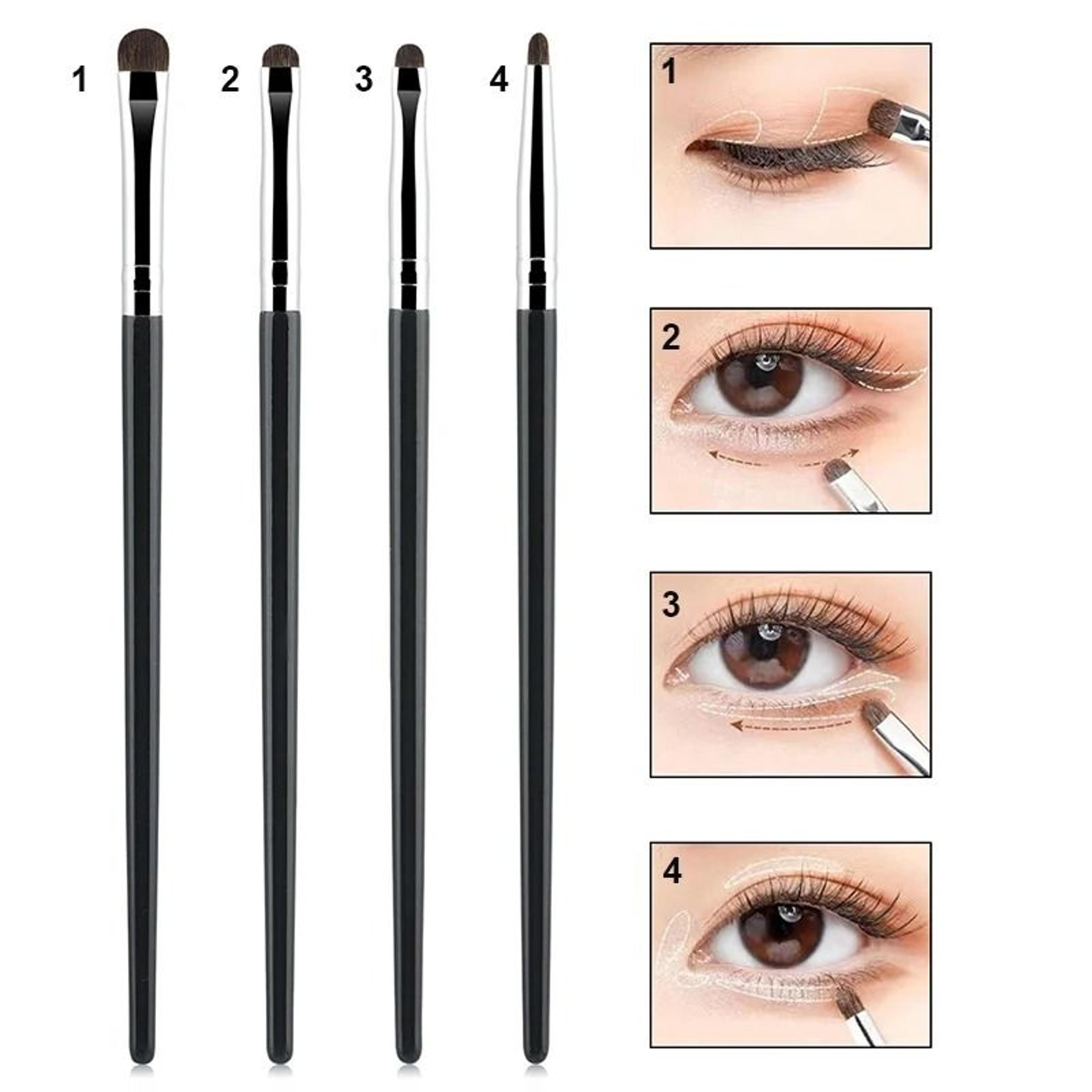 4PC Pony Hair Eye Brush Set Small Eyeshadow Eyeliner Smudge Brushes 4