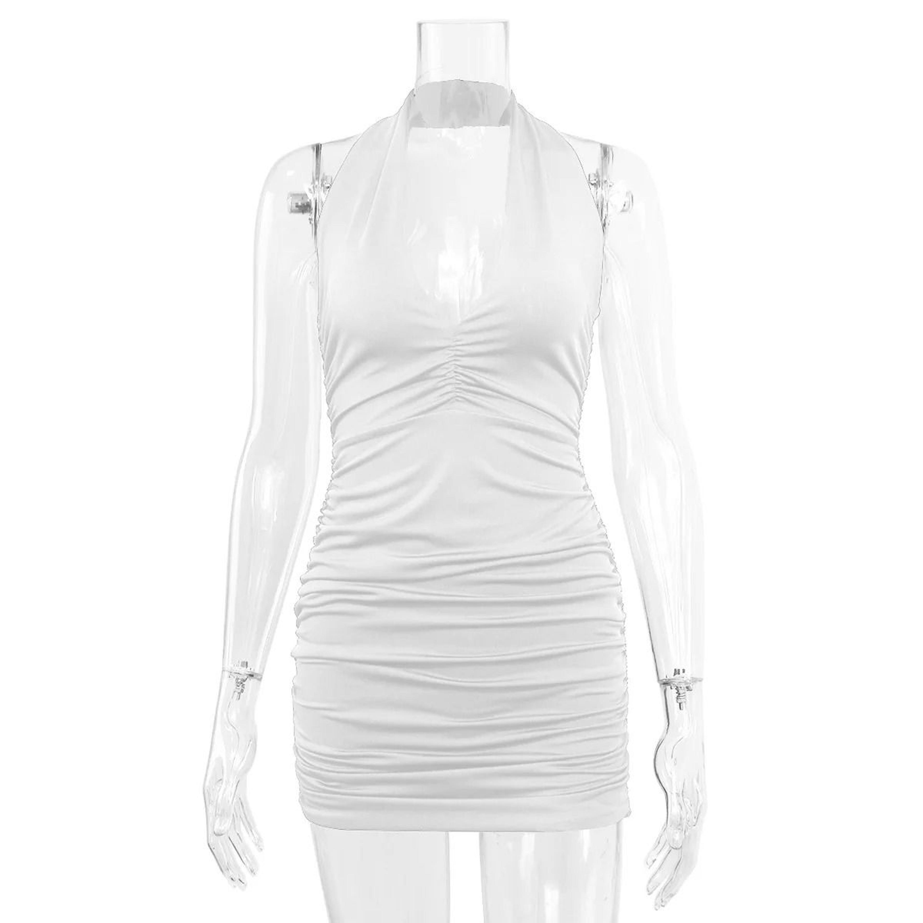 Womens White Halter Mini Dress Deep V Backless Bodycon Party Dress 6
