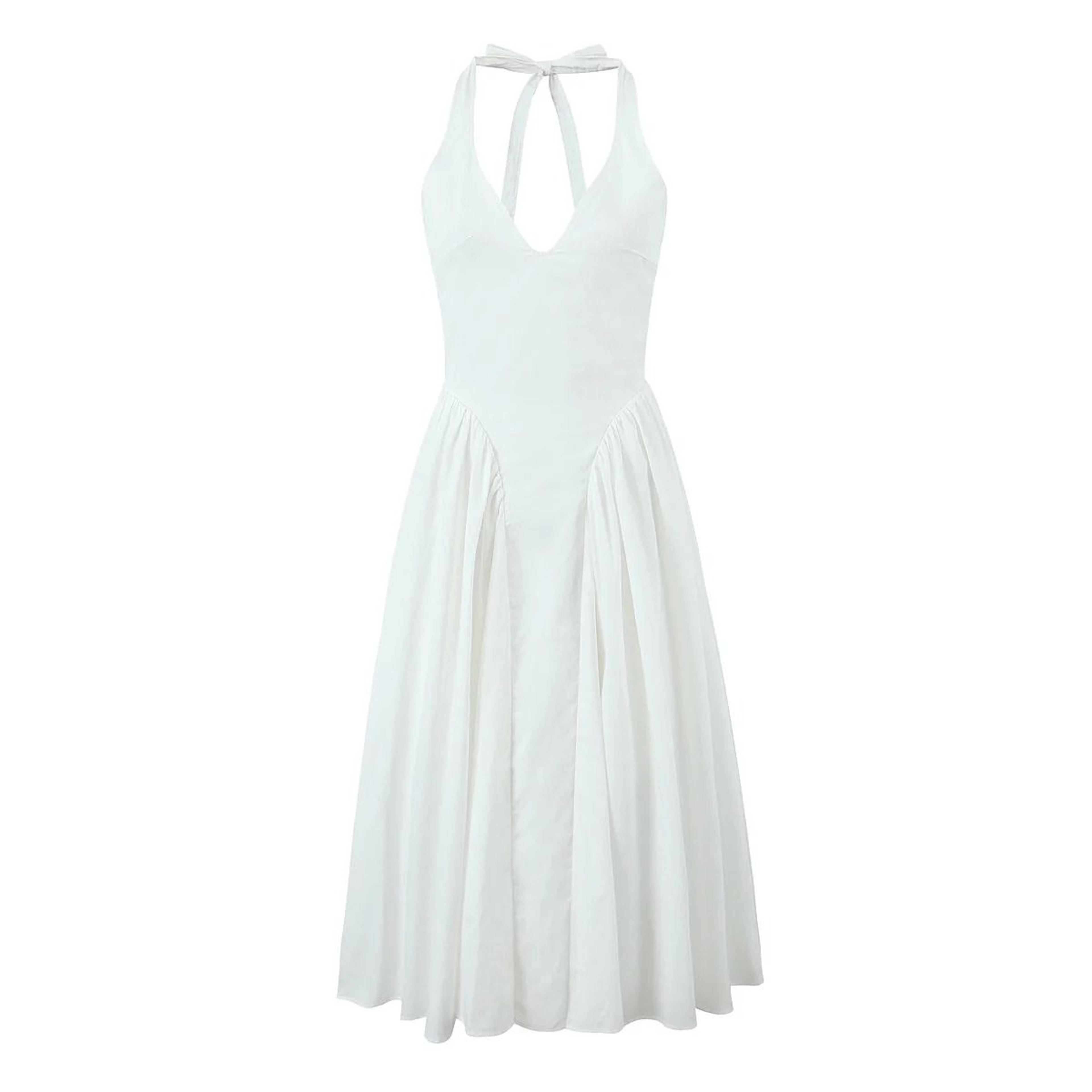 Womens Green Halter Midi Dress Backless Low Waist A Line Summer Dress 4