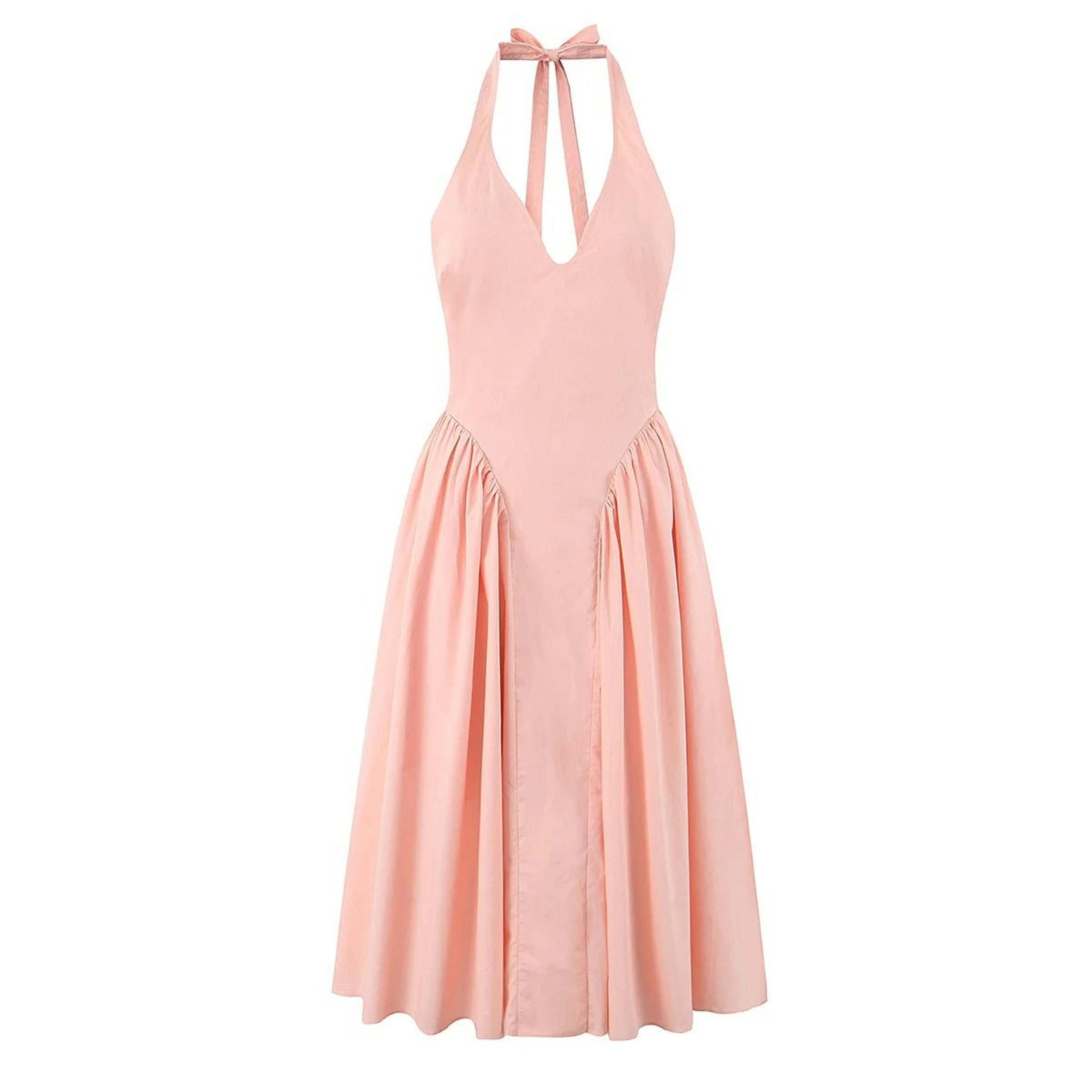 Womens Green Halter Midi Dress Backless Low Waist A Line Summer Dress 7