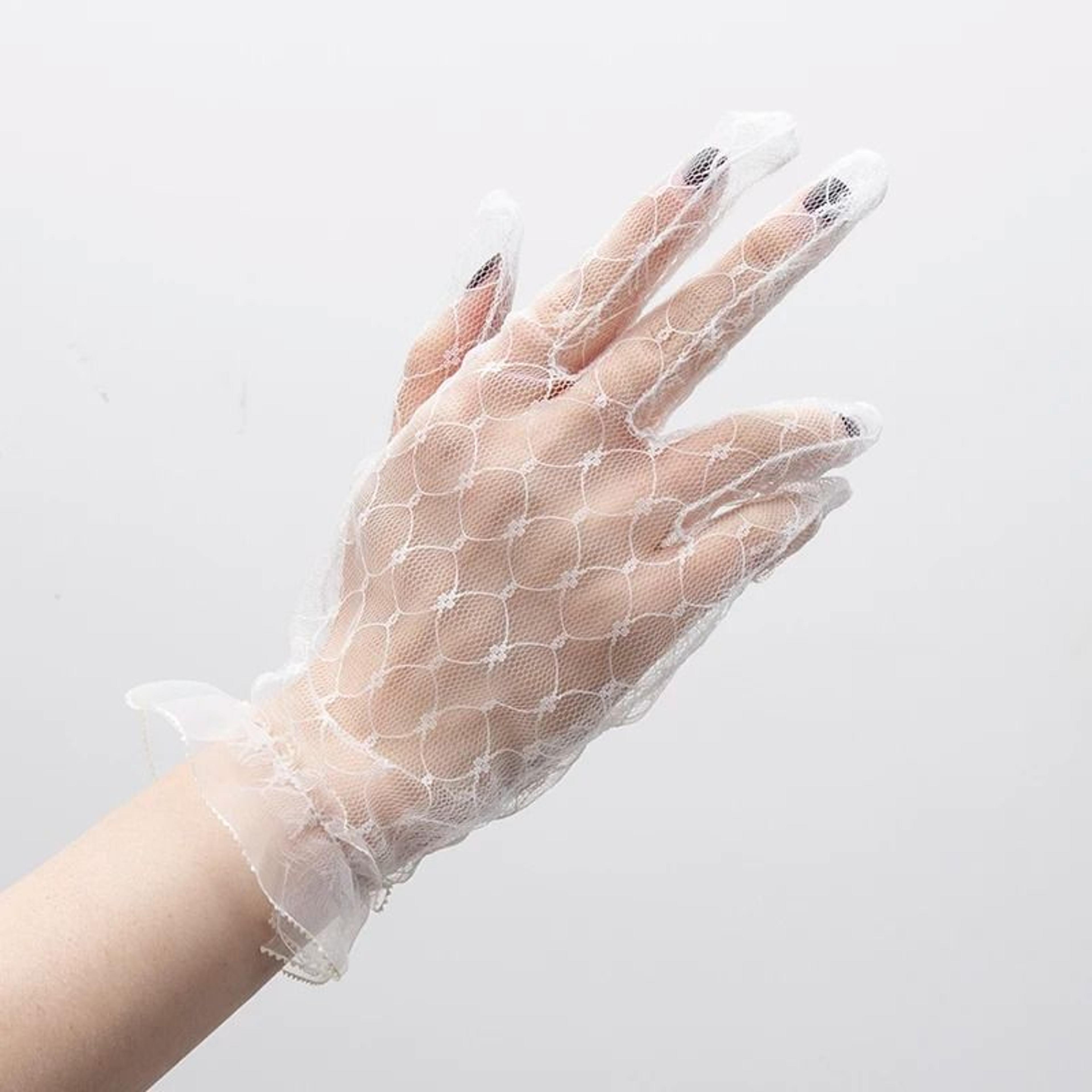 Womens Black Lace Mesh Gloves Short Transparent Party Bridal Gloves 2