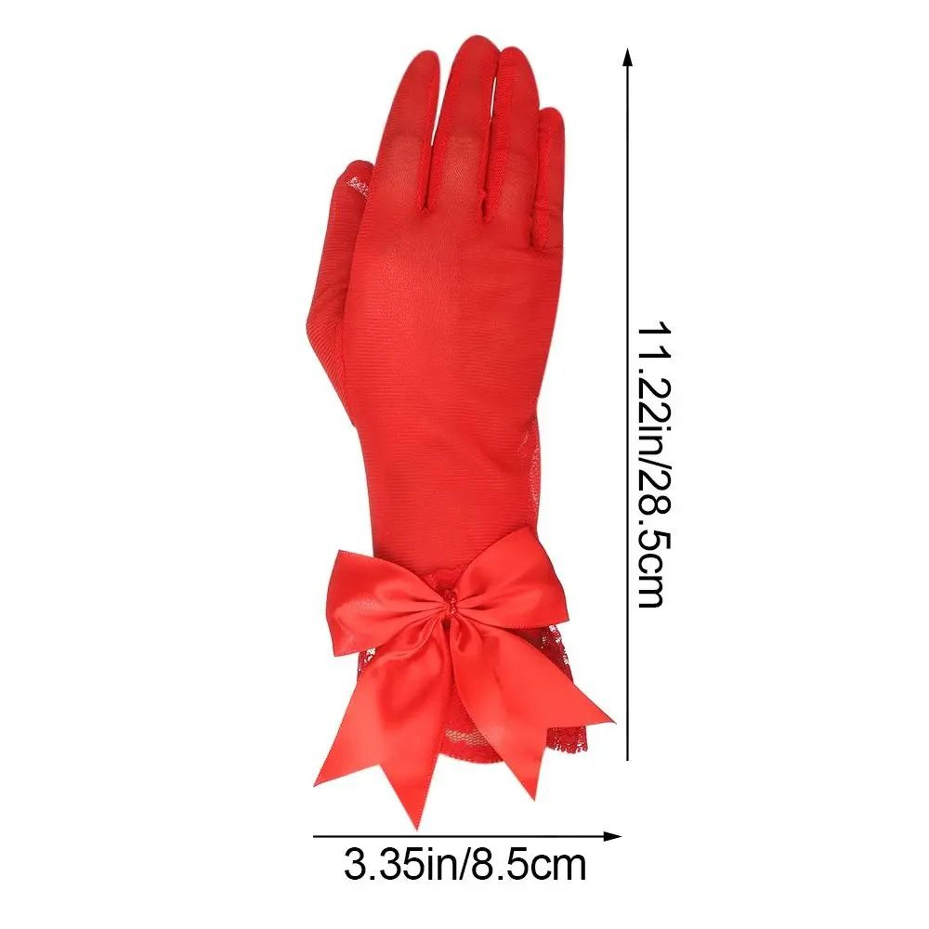 Womens White Satin Bridal Gloves Bow Lace Wedding Dress Gloves 10