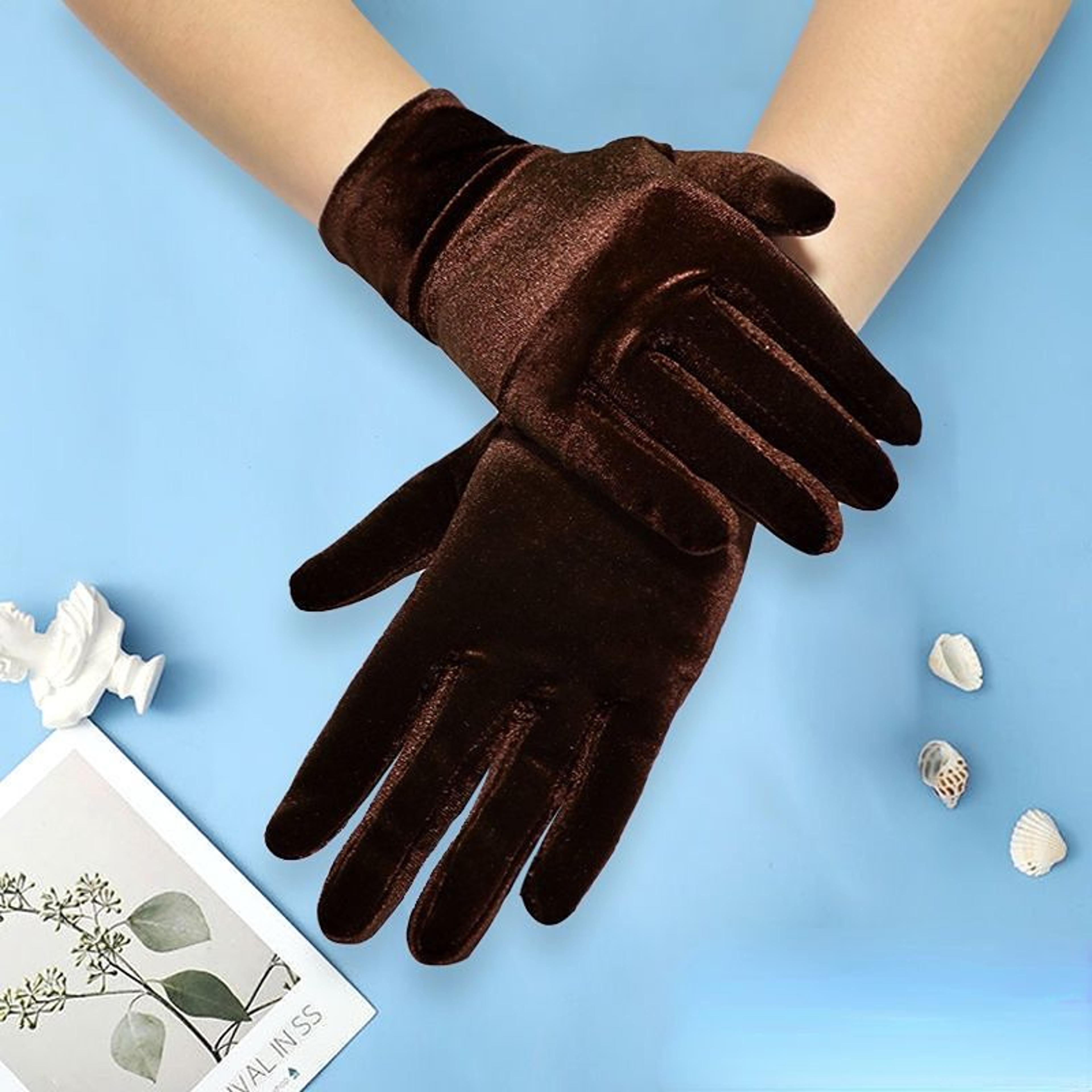 Womens Warm Velvet Winter Gloves Elastic Solid Color Driving Gloves 1
