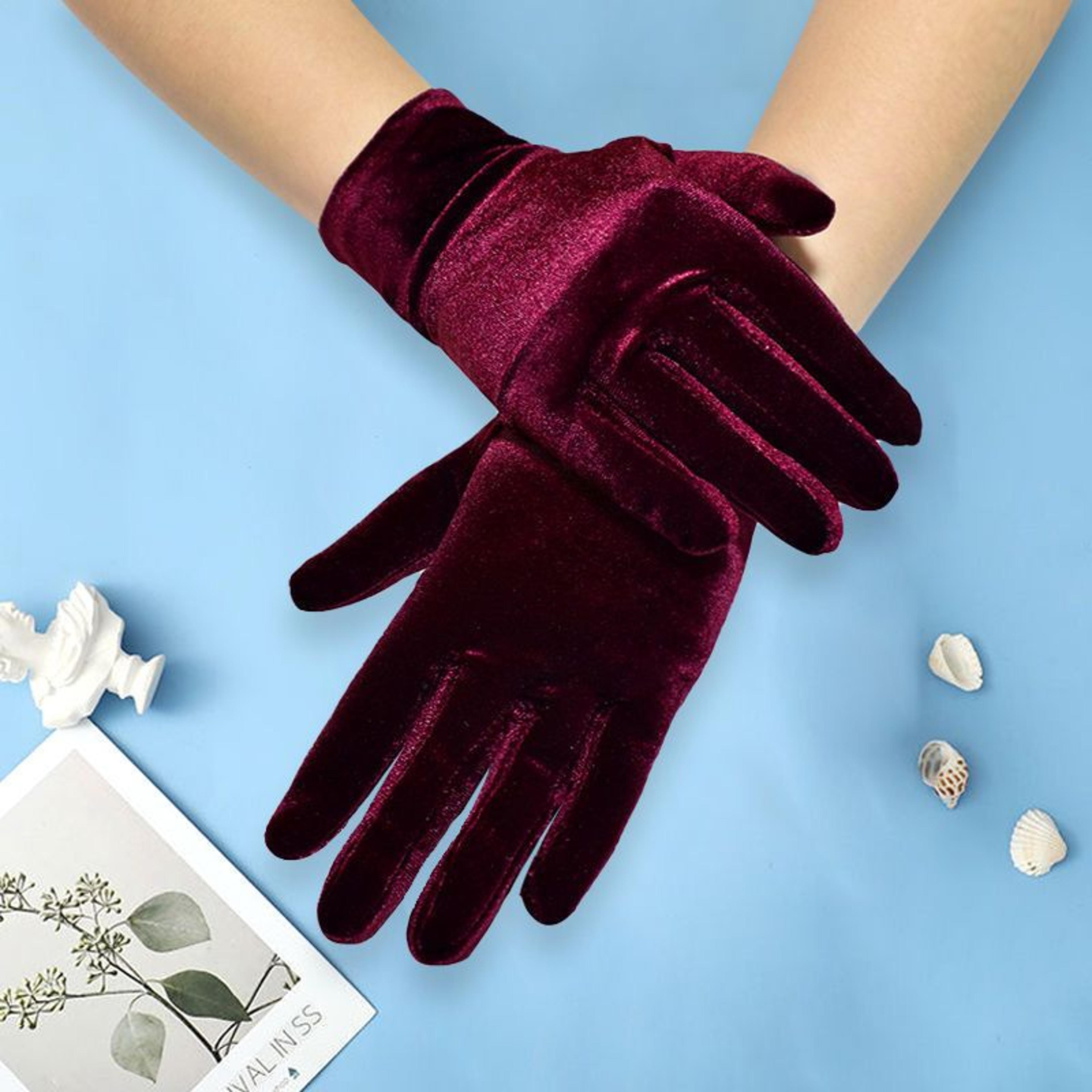 Womens Warm Velvet Winter Gloves Elastic Solid Color Driving Gloves 5