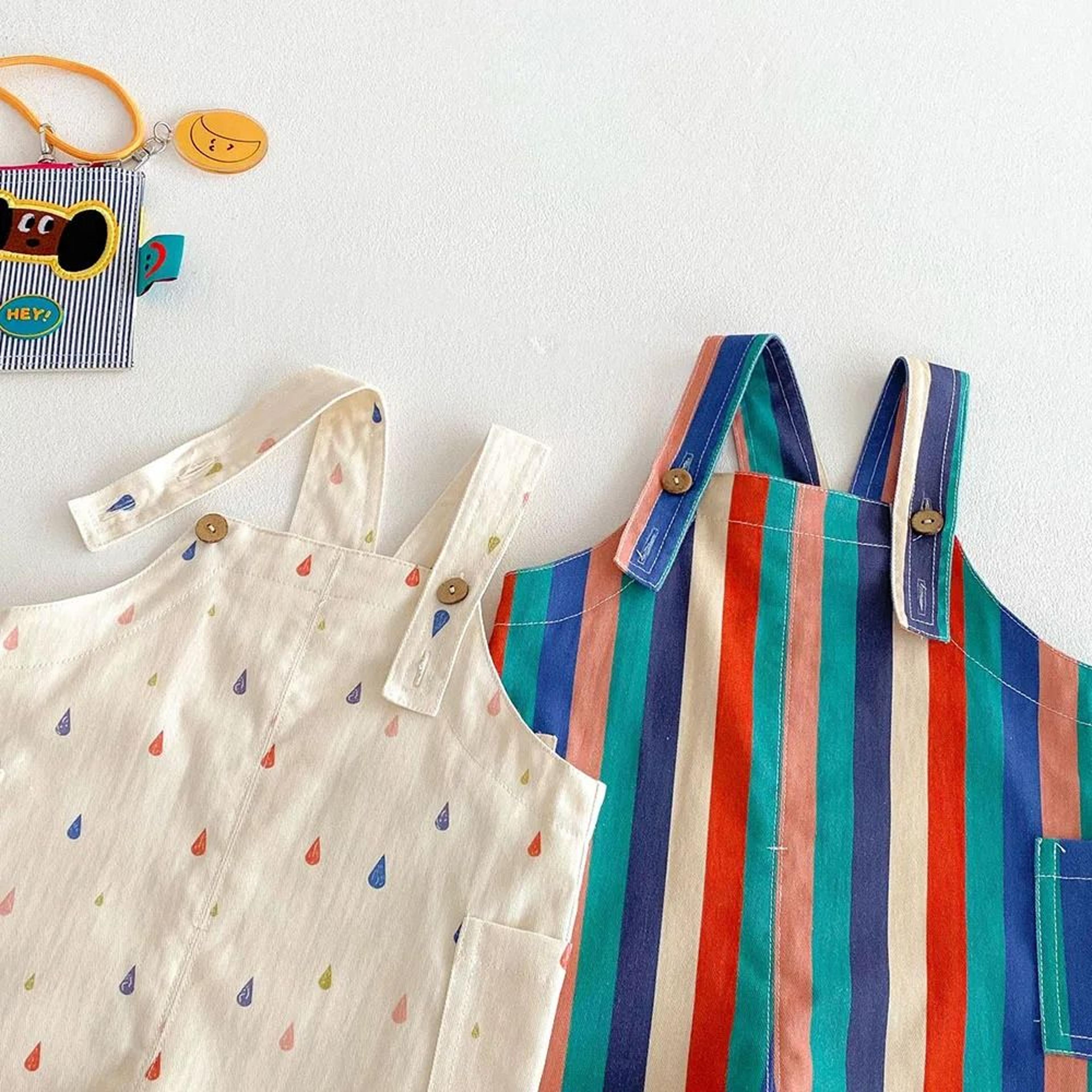 Girls Colorful Striped Summer Jumpsuit Raindrop Print Toddler Overalls 3