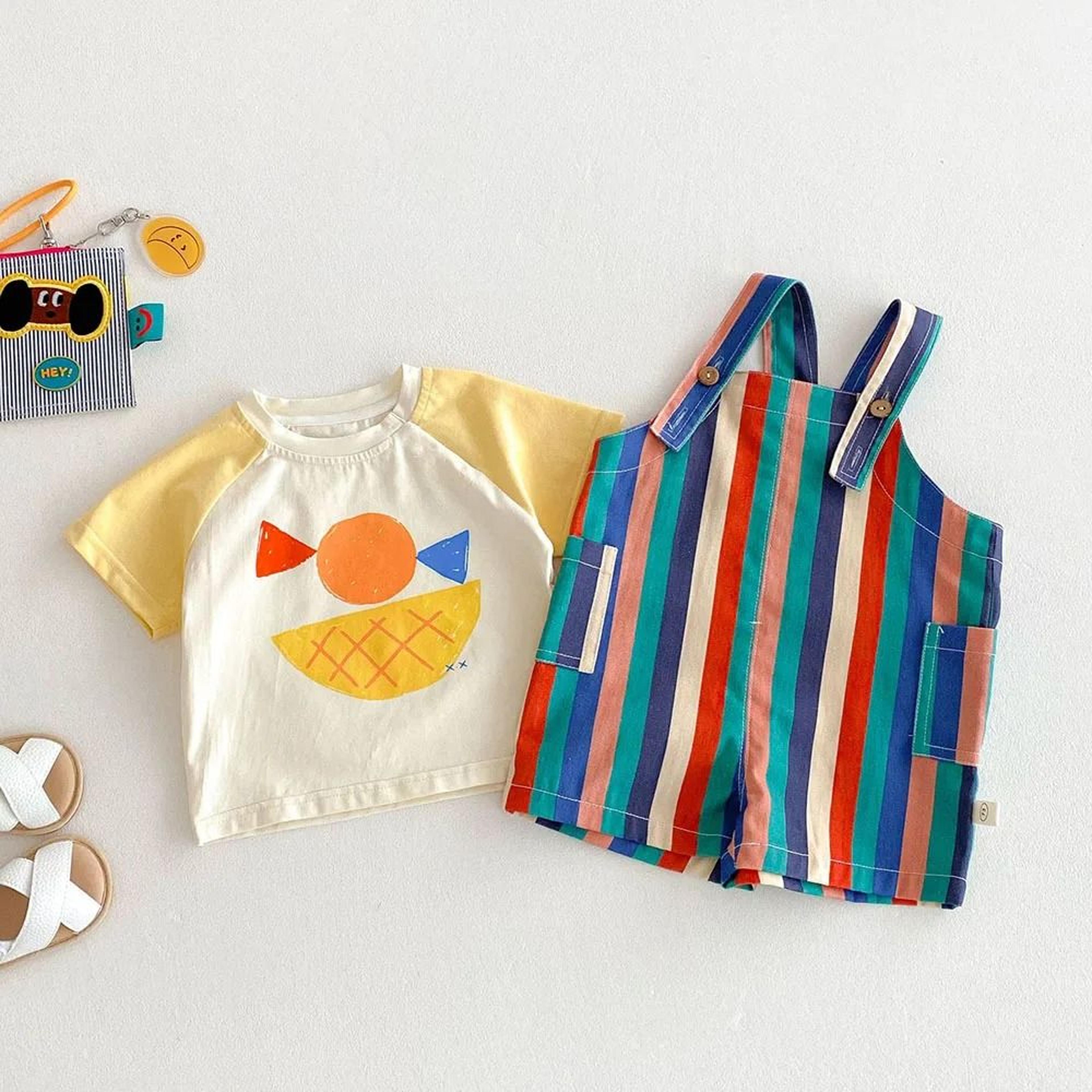 Girls Colorful Striped Summer Jumpsuit Raindrop Print Toddler Overalls 5