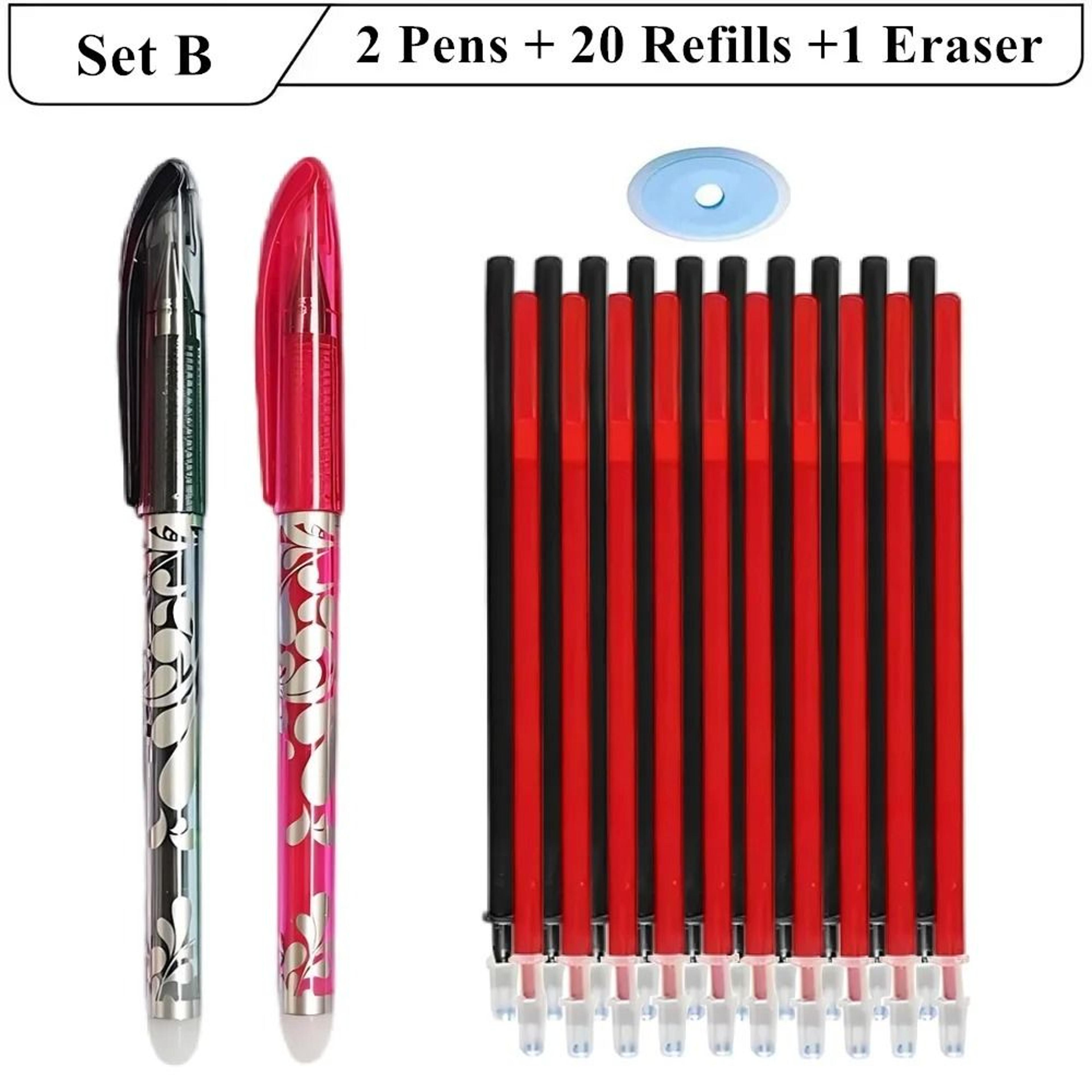 2 PC Erasable Gel Pen Set 05mm Pens 20 Refills And Eraser 6