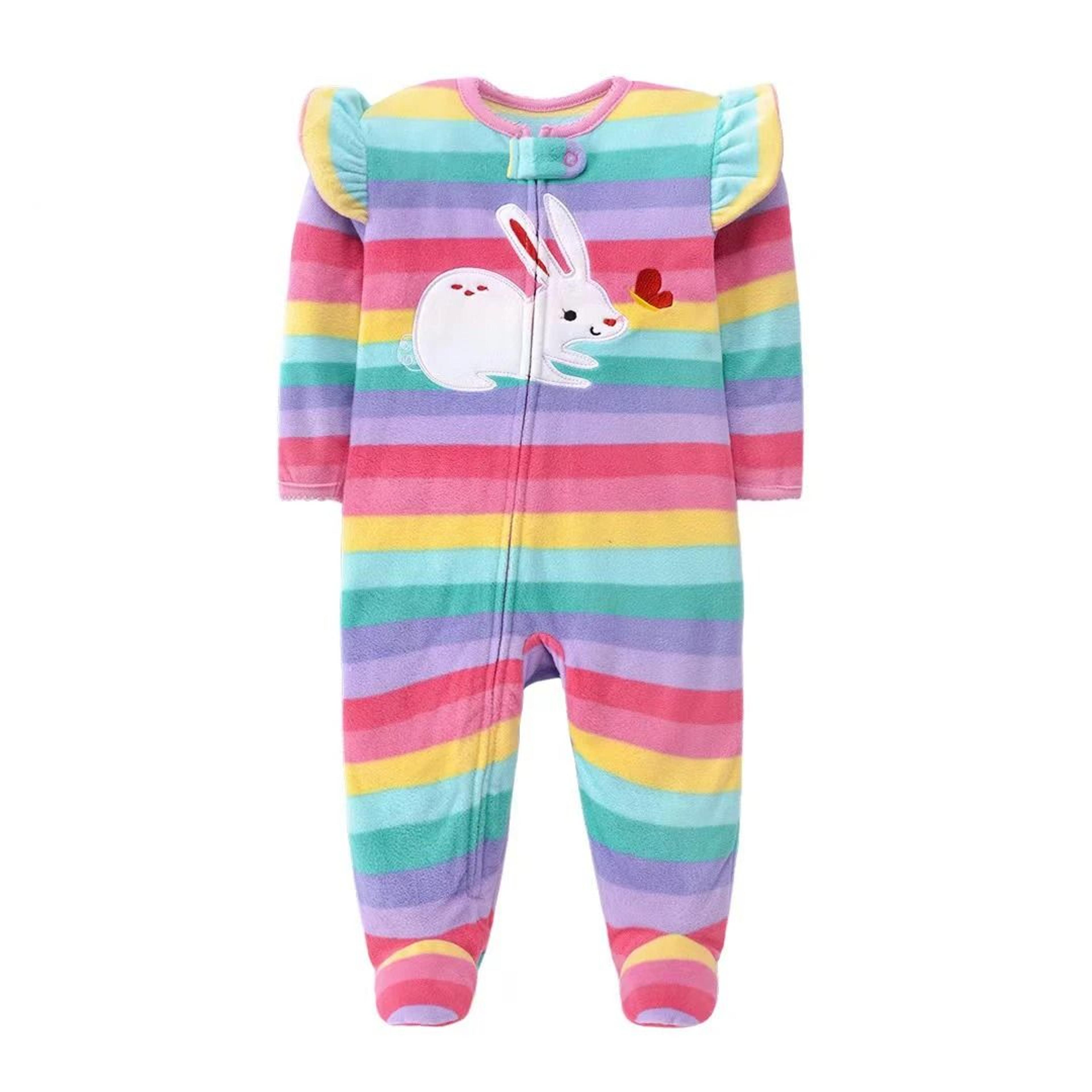 Baby Girl Fleece Zipper Romper Warm Animal Jumpsuit Pajamas 0 To 12 Months 1