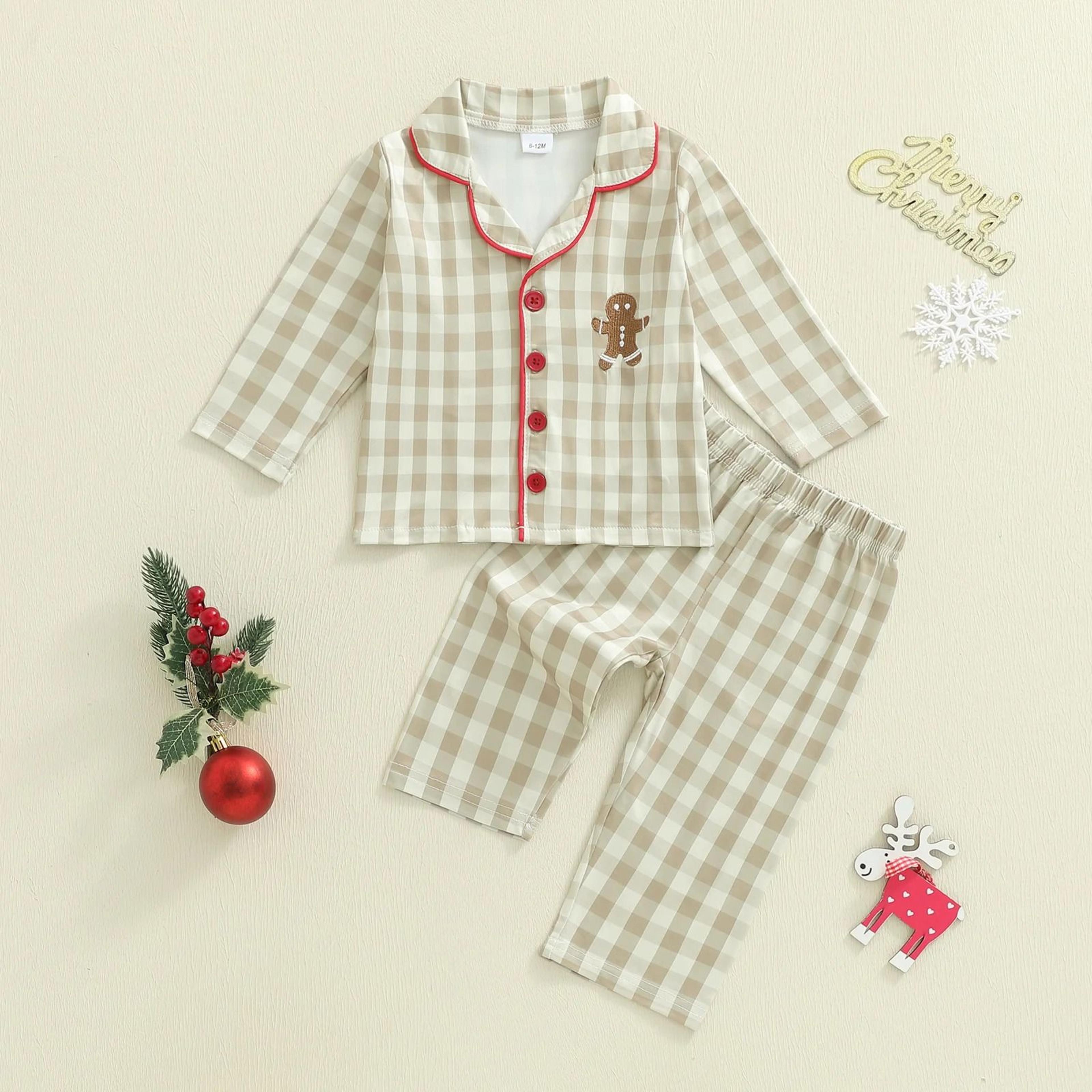 Baby Christmas Plaid Pajama Set Gingerbread Embroidery 2 Piece Sleepwear 6