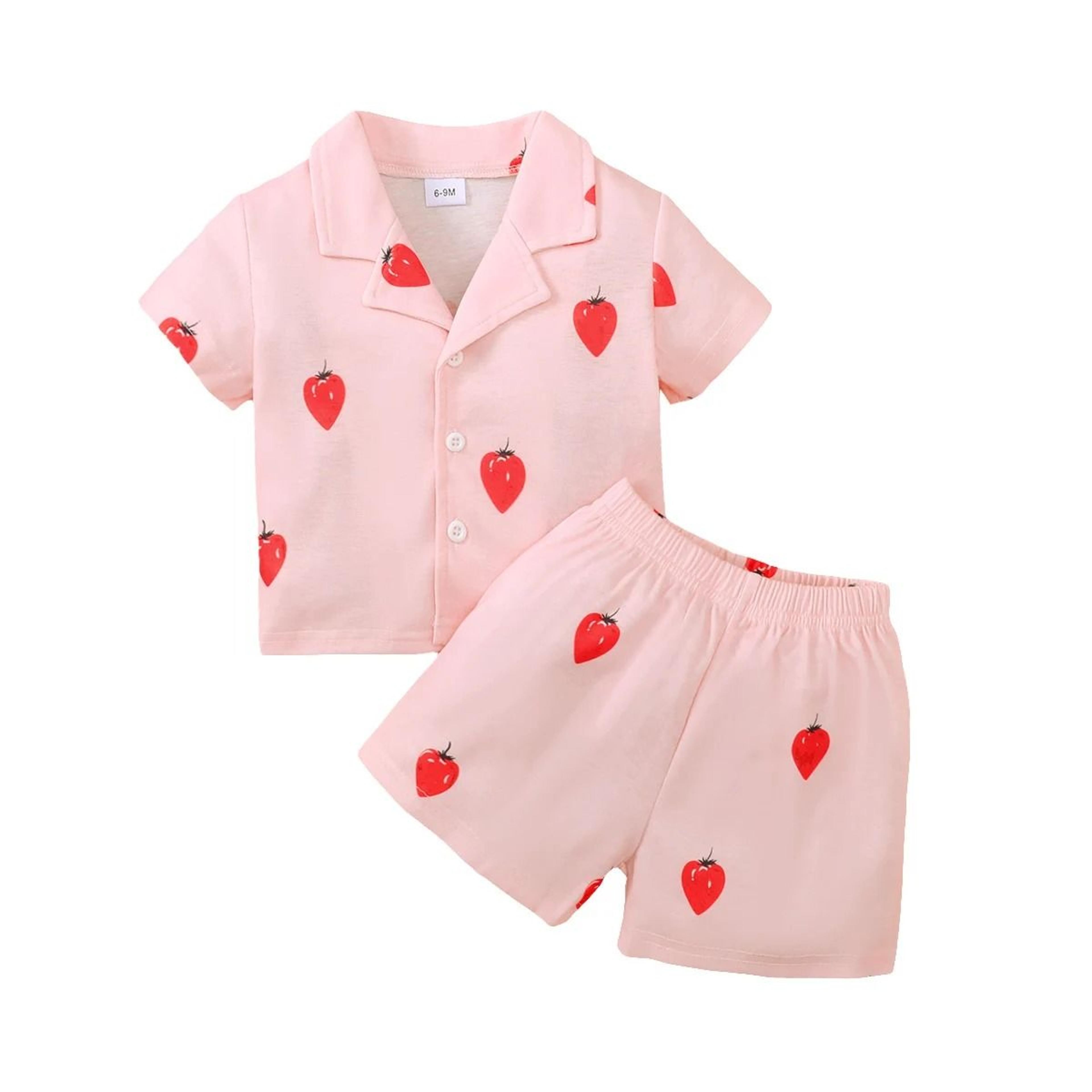 2 PC Baby Cartoon Pajama Set Short Sleeve Top And Shorts Summer Sleepwear 3