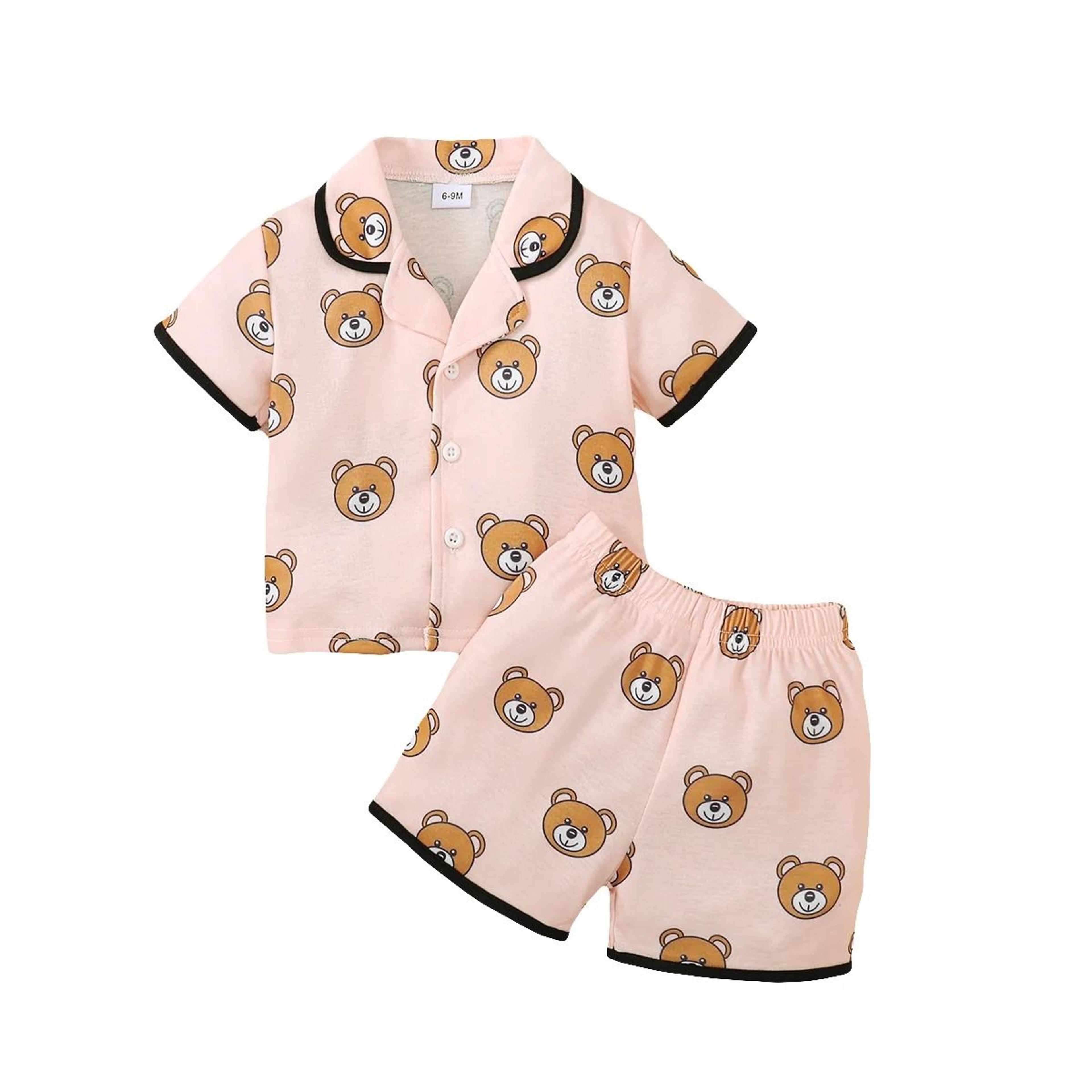 2 PC Baby Cartoon Pajama Set Short Sleeve Top And Shorts Summer Sleepwear 2