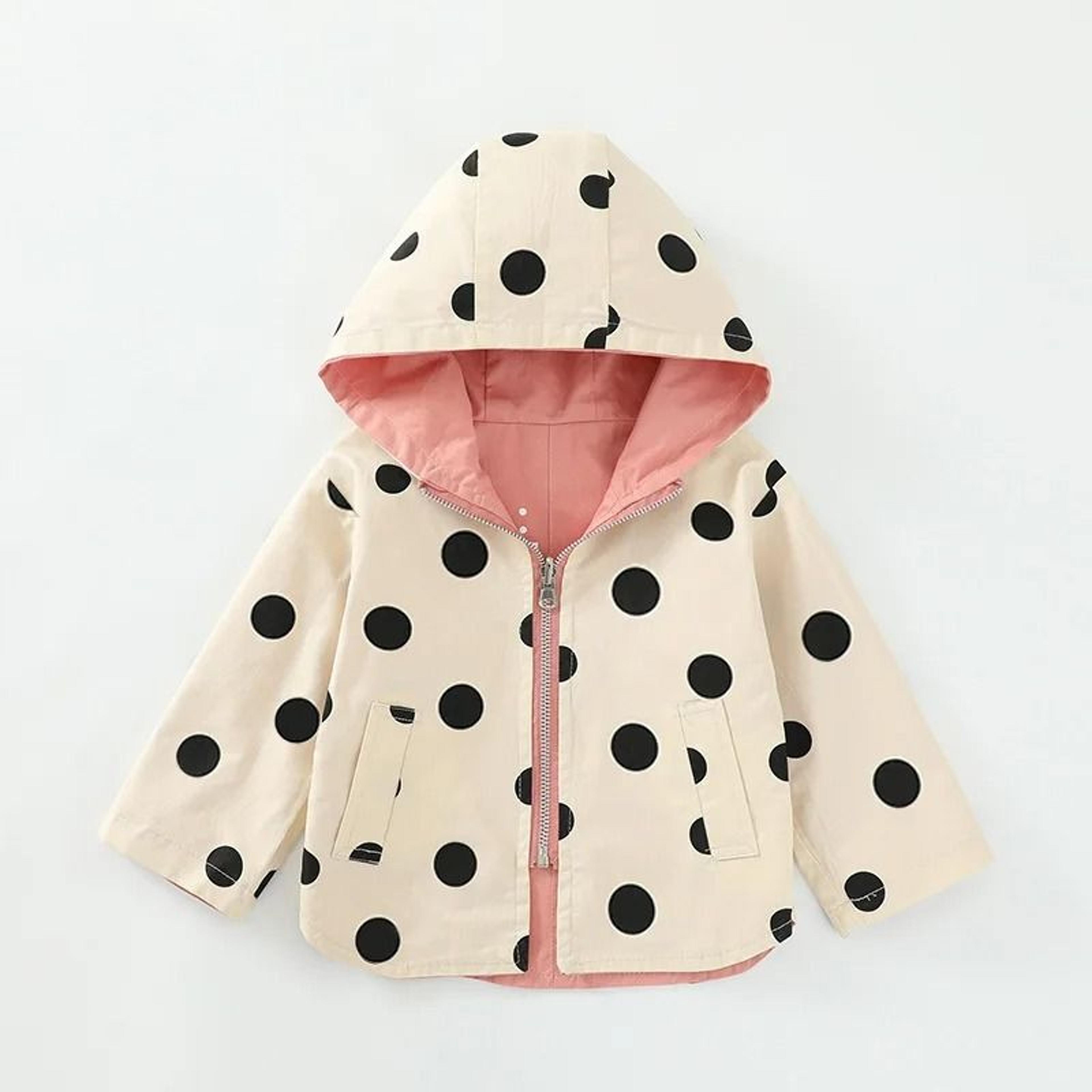 Reversible Kids Hooded Jacket Lightweight Polka Dot Coat 3