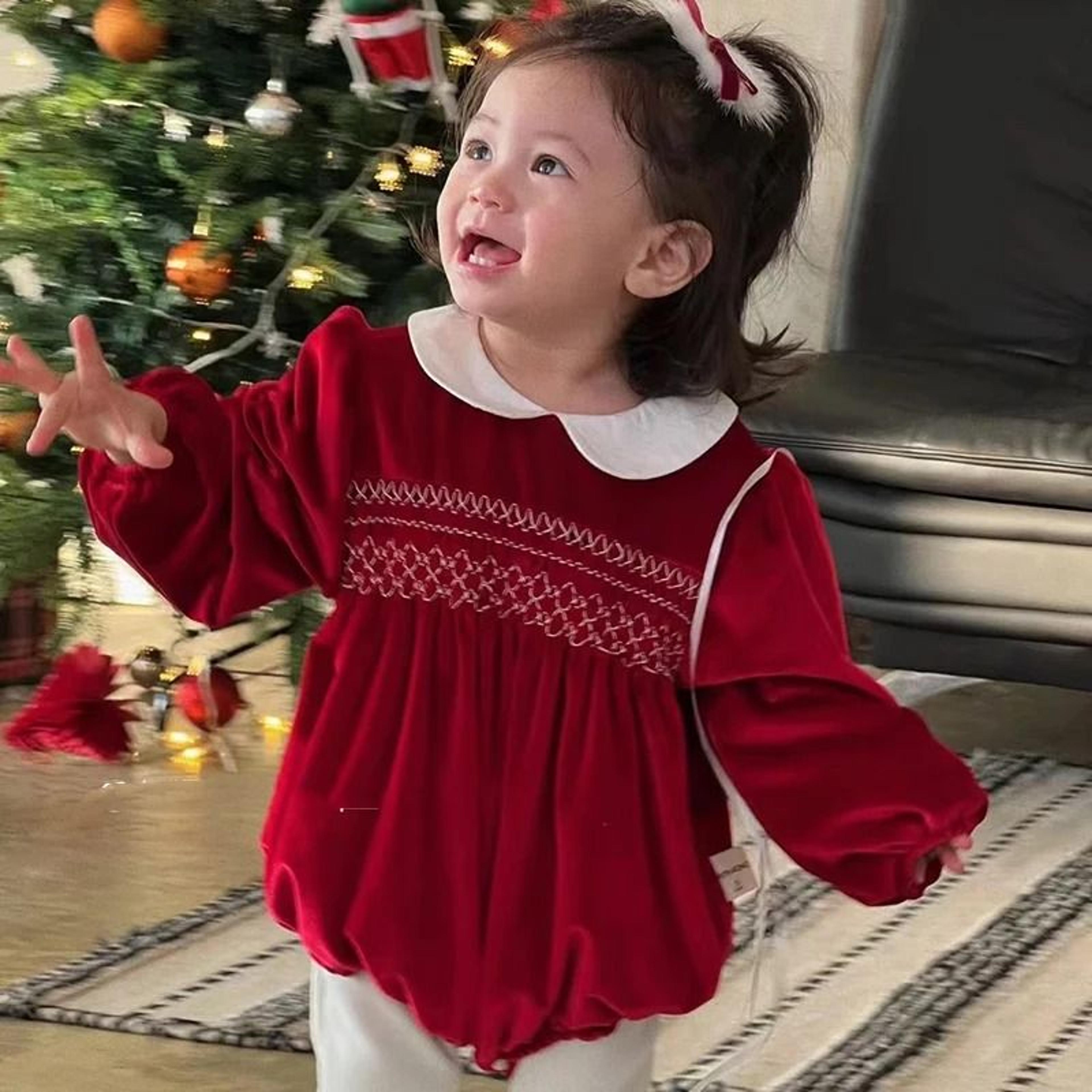 Baby Girl Christmas Princess Romper Holiday Party Outfit 7