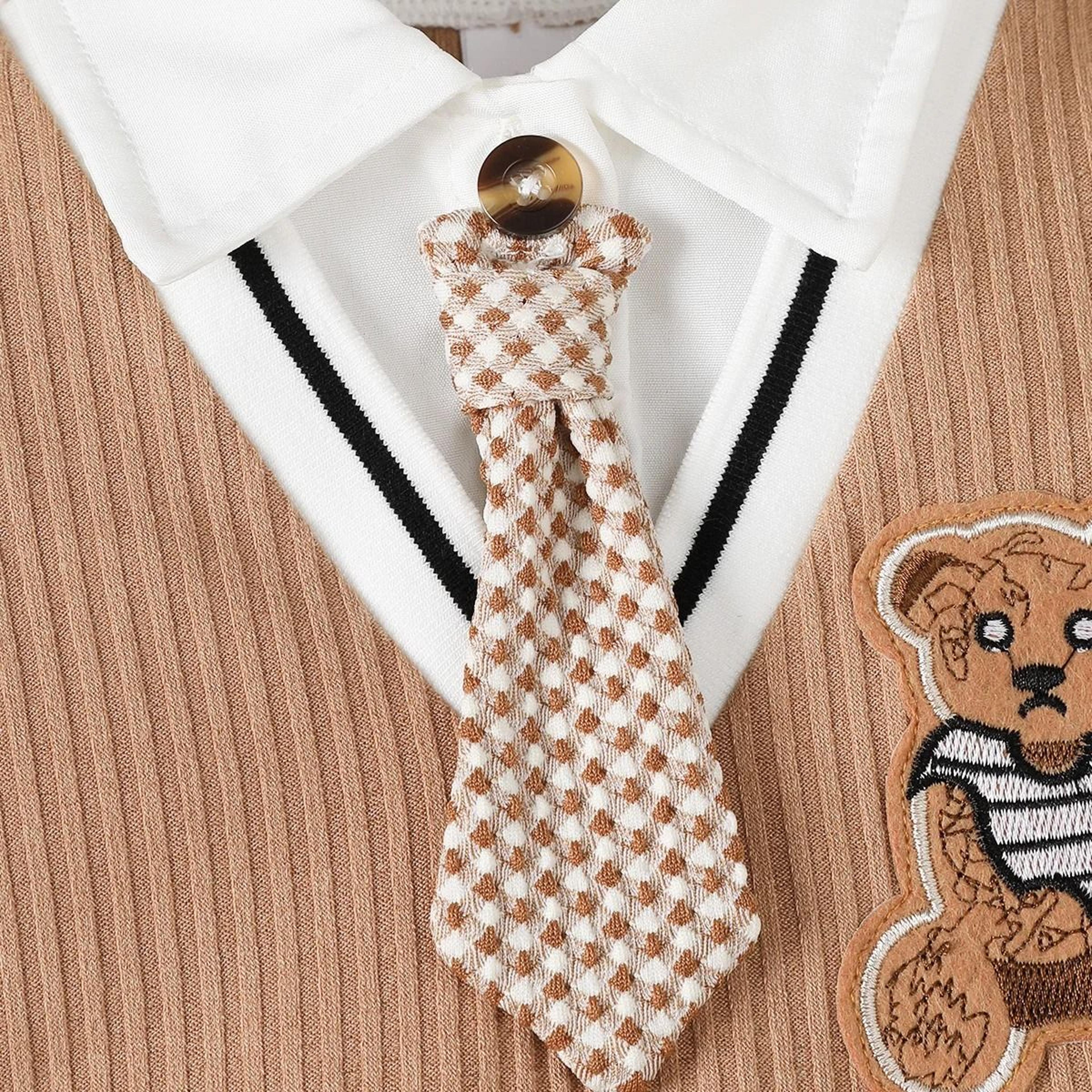 Baby Boy Teddy Bear Romper Little Gentleman Birthday Outfit 2