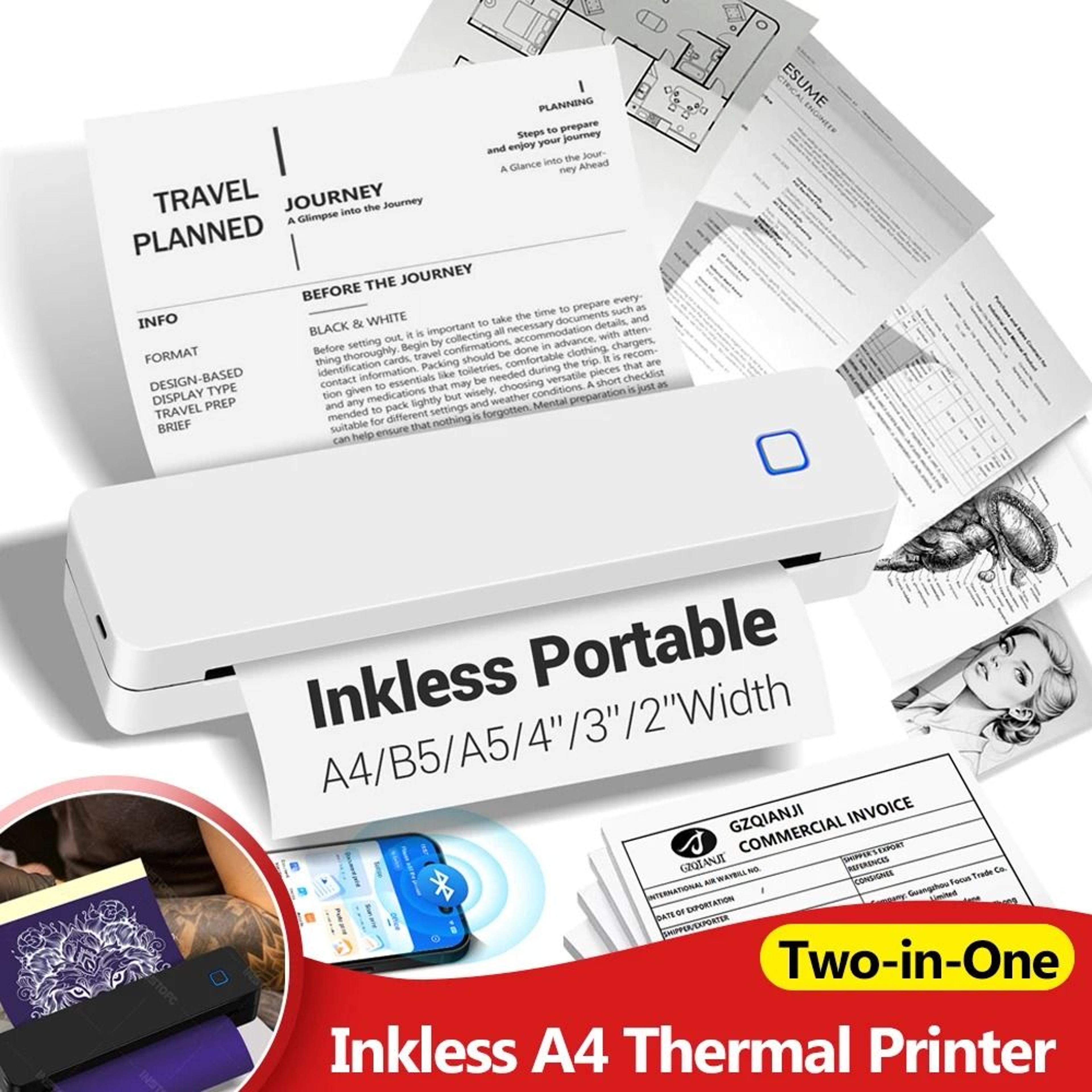 Portable Bluetooth A4 Thermal Printer Rechargeable Inkless Printer 12