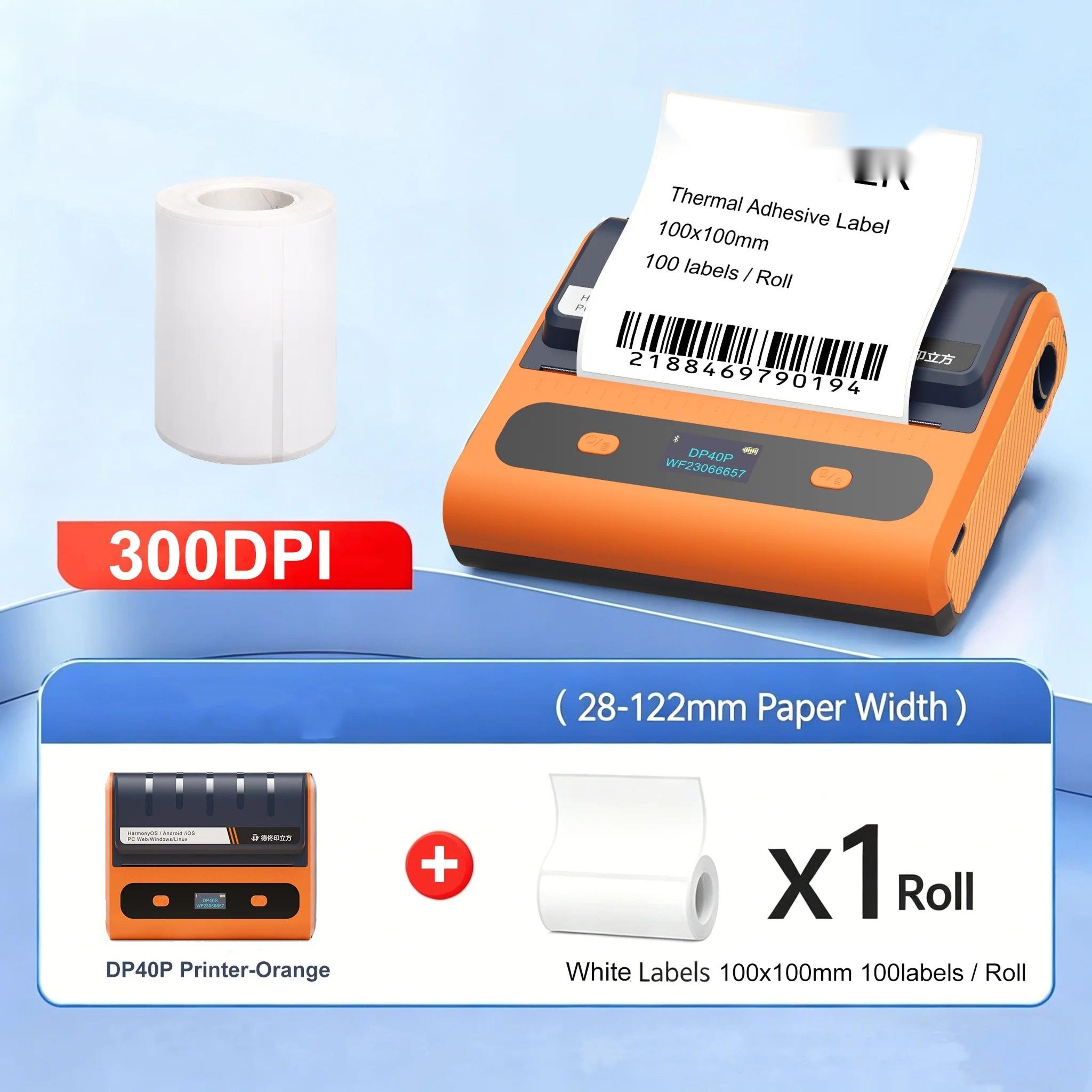 Portable Wireless Thermal Label Printer 4 Inch Inkless Shipping Printer 4