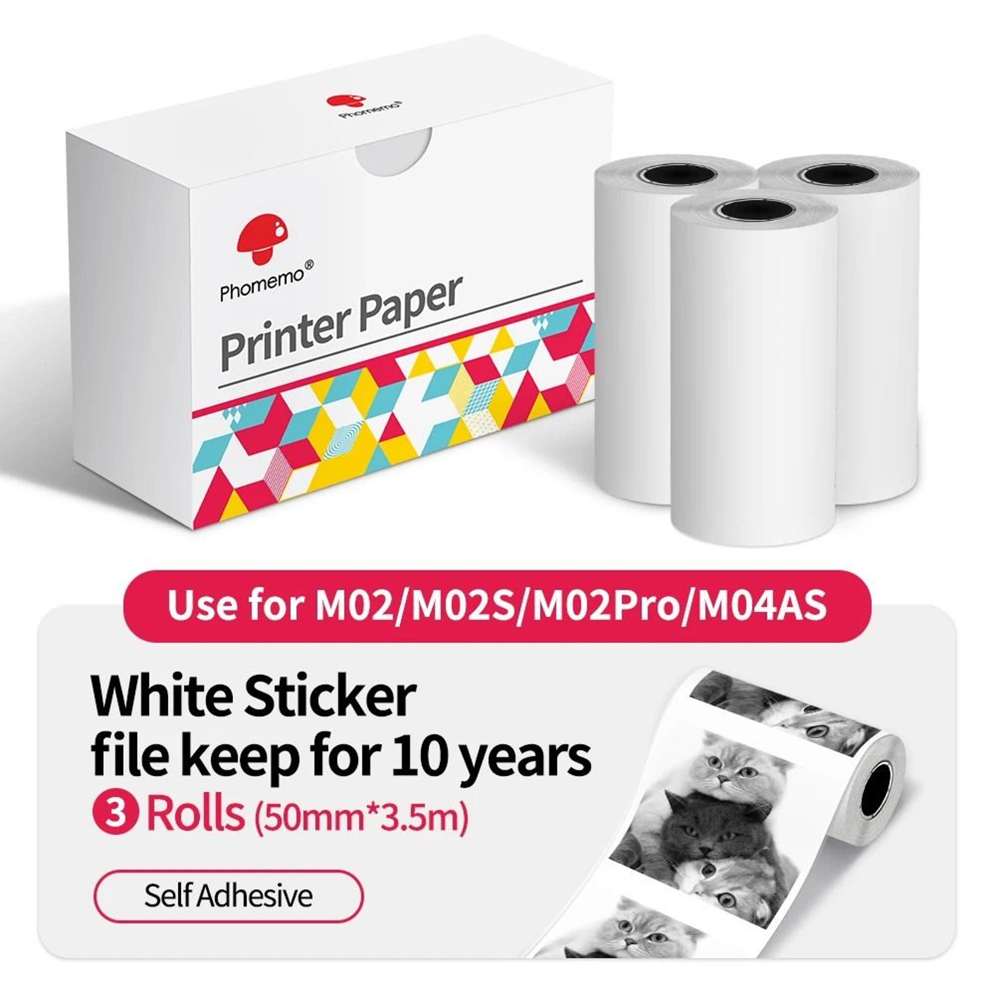 3 Rolls Thermal Sticker Paper  Self Adhesive Mini Printer Refills For M02 Series 2