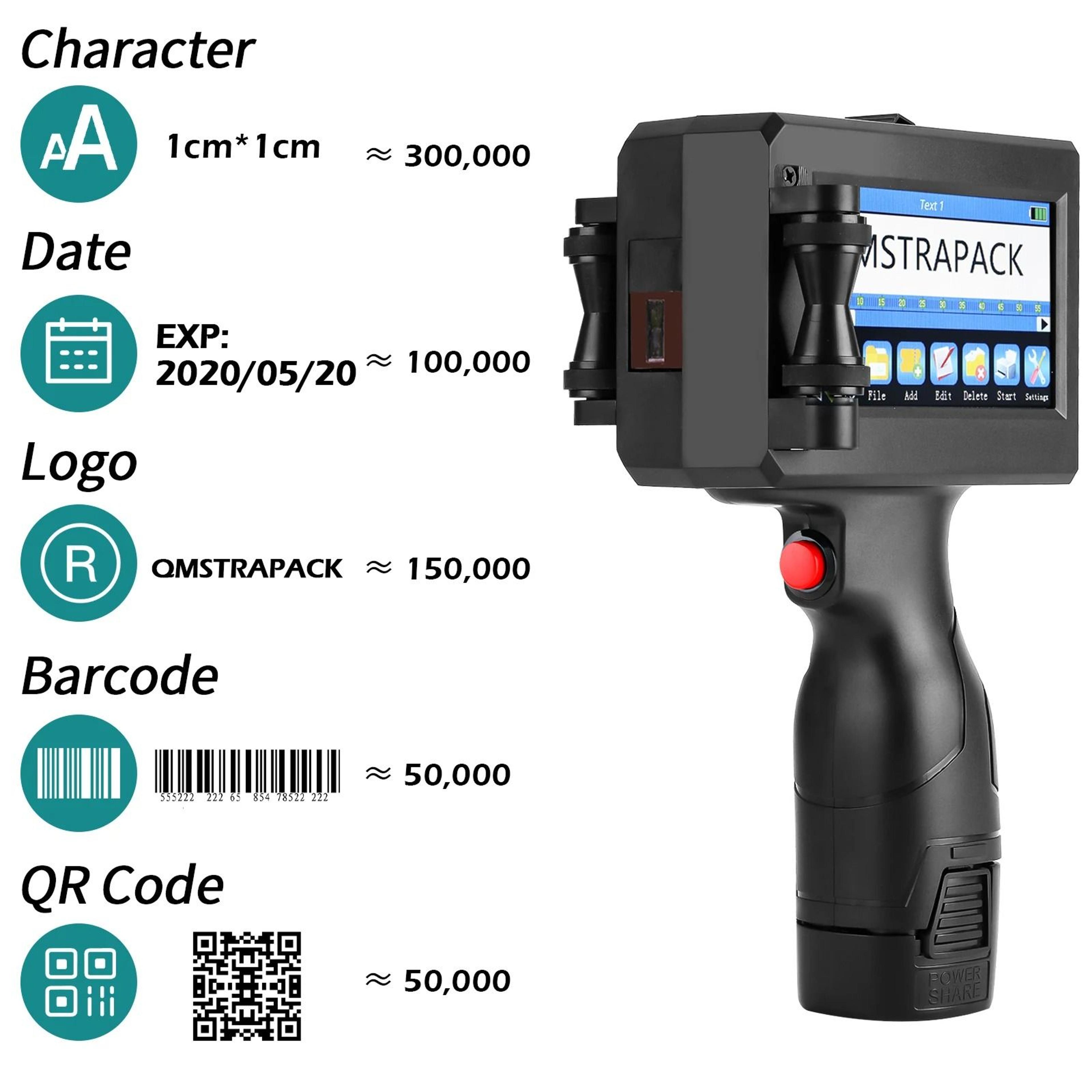 Portable Handheld Inkjet Printer  127mm Date Coding And Barcode Printing Machine 8