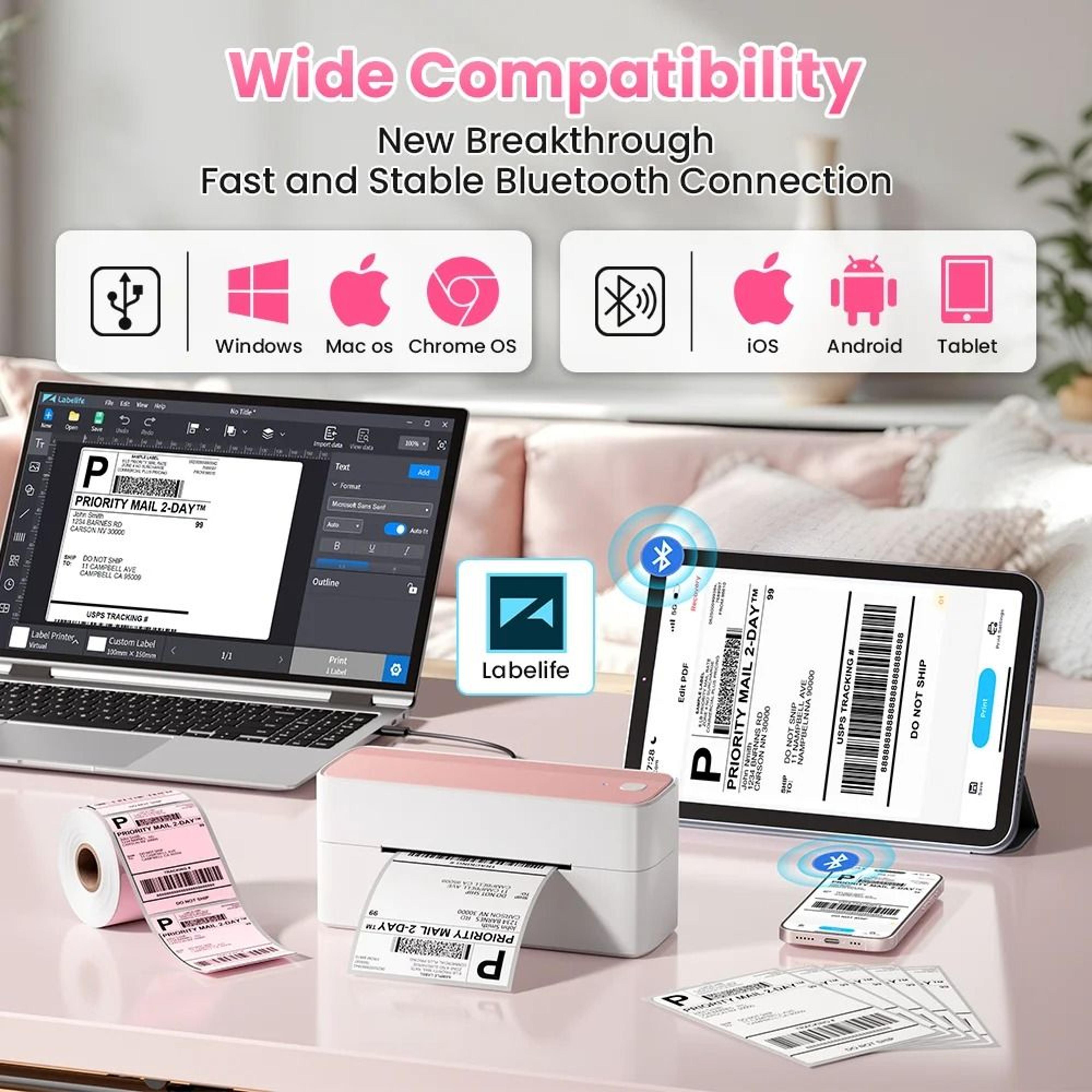 4x6 Bluetooth Thermal Shipping Label Printer  Wireless Inkless Barcode Printer 10
