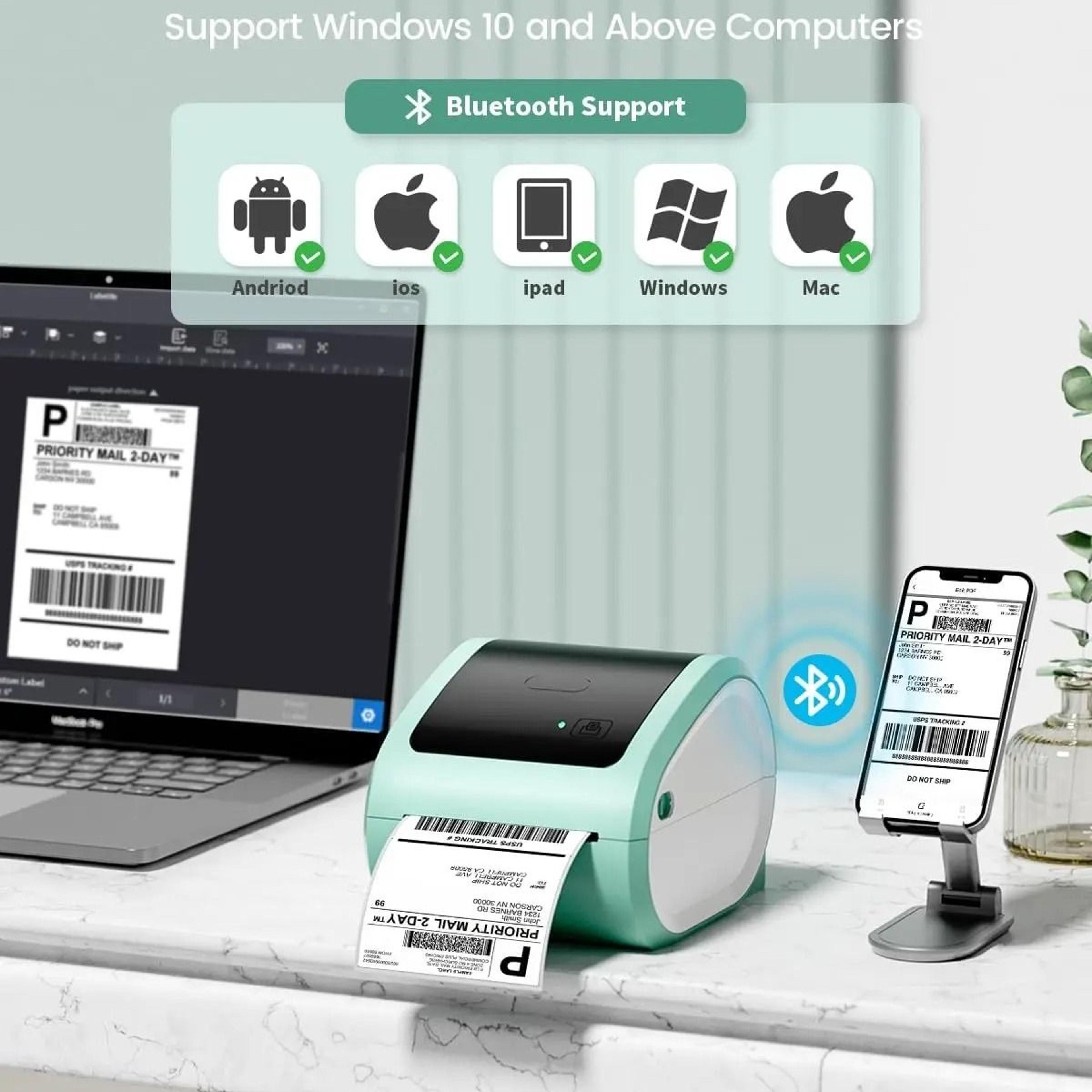 4x6 bluetooth shipping label printer – high speed wireless thermal barcode printer