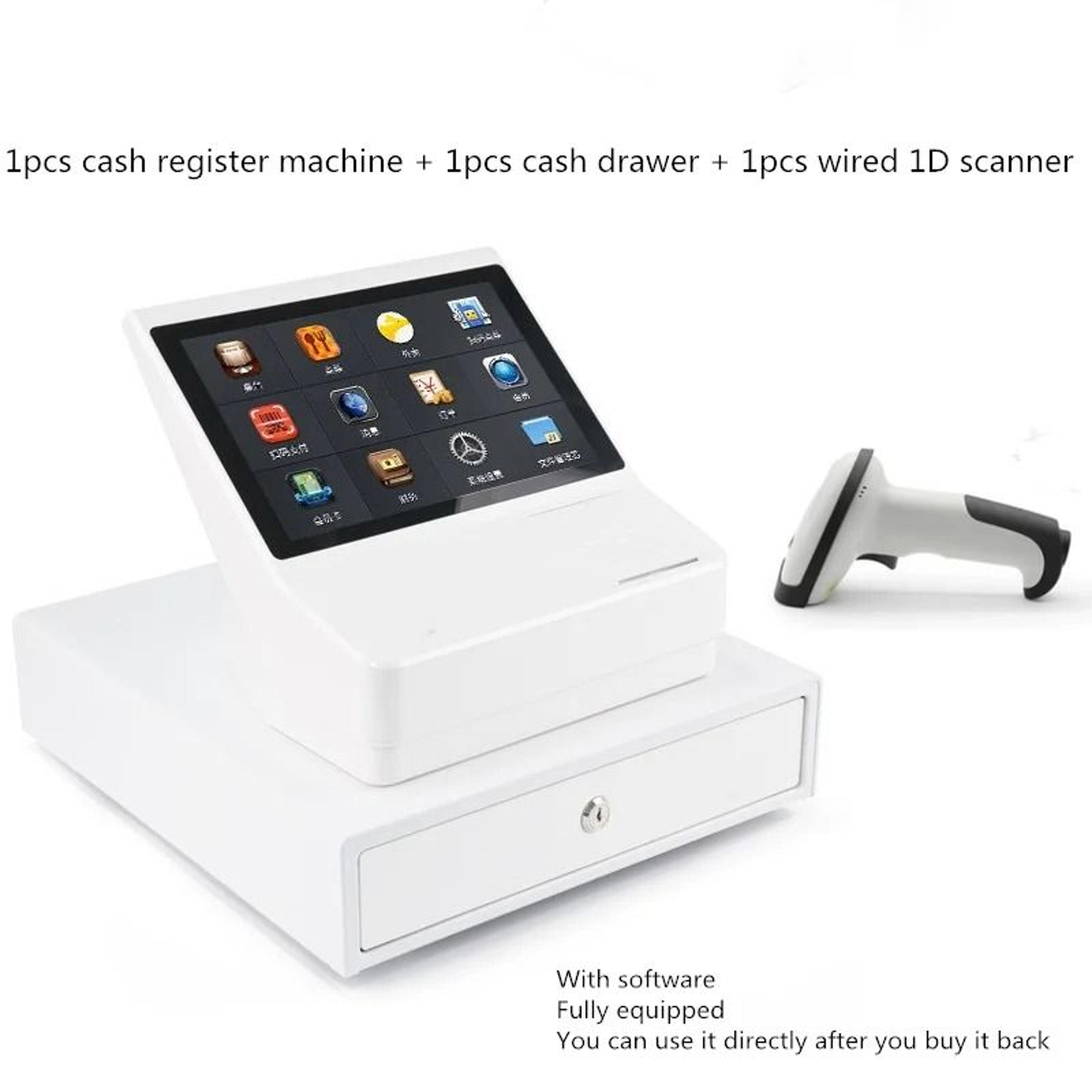 10.1 inch android pos cash register system with barcode scanner and cash drawer