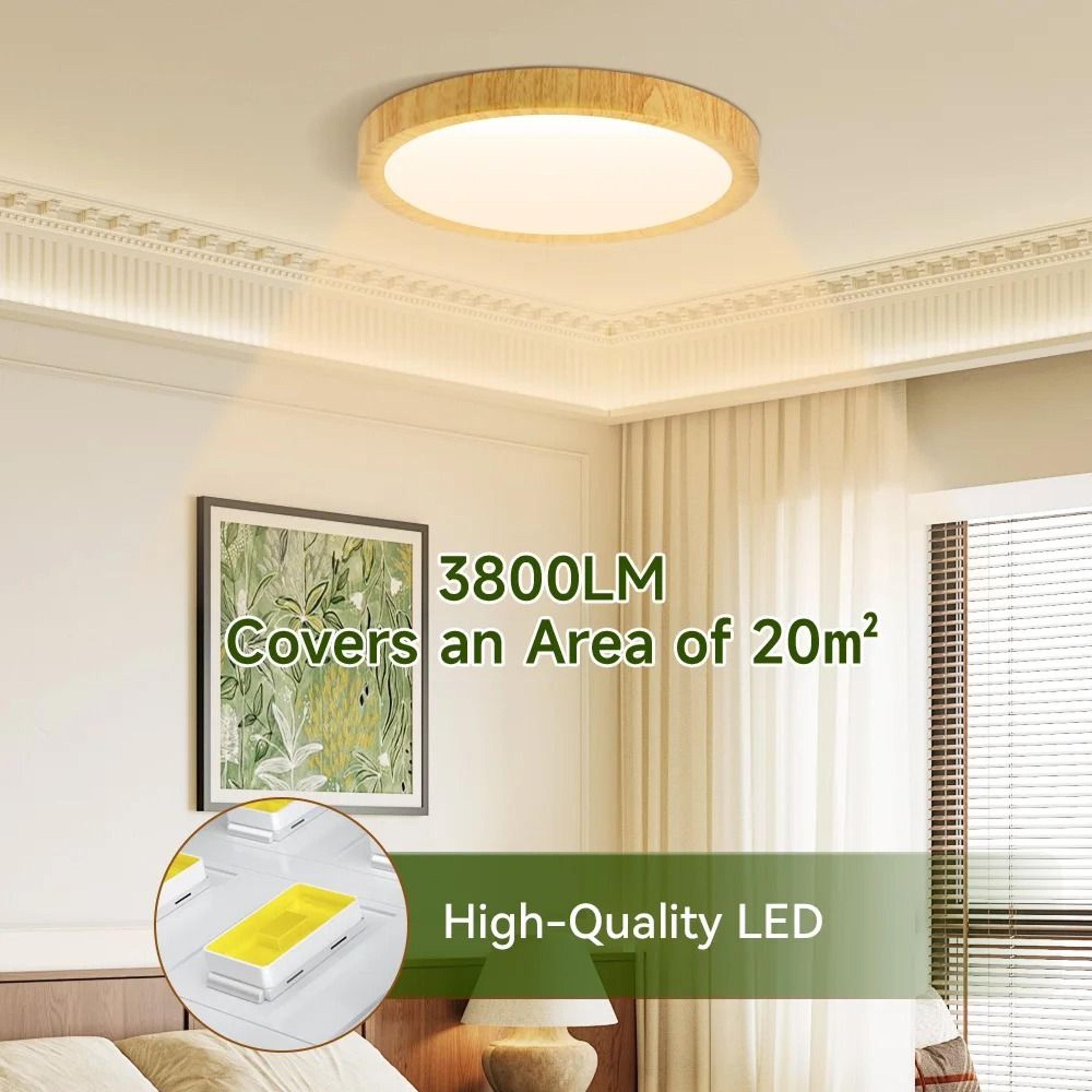 Wood Grain LED Ceiling Panel Light With 3 Color Modes For Modern Home Lighting 10