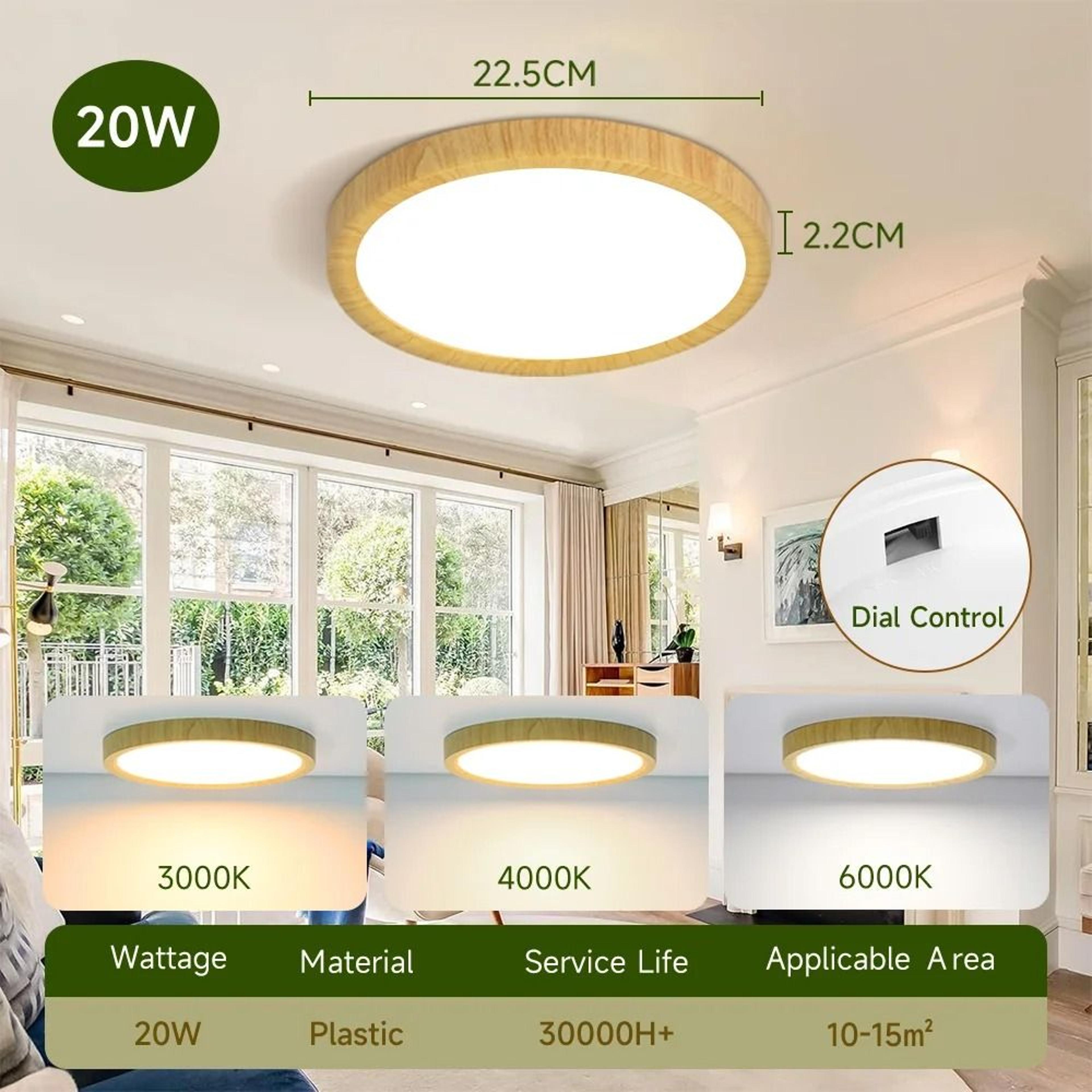 Wood Grain LED Ceiling Panel Light With 3 Color Modes For Modern Home Lighting 5