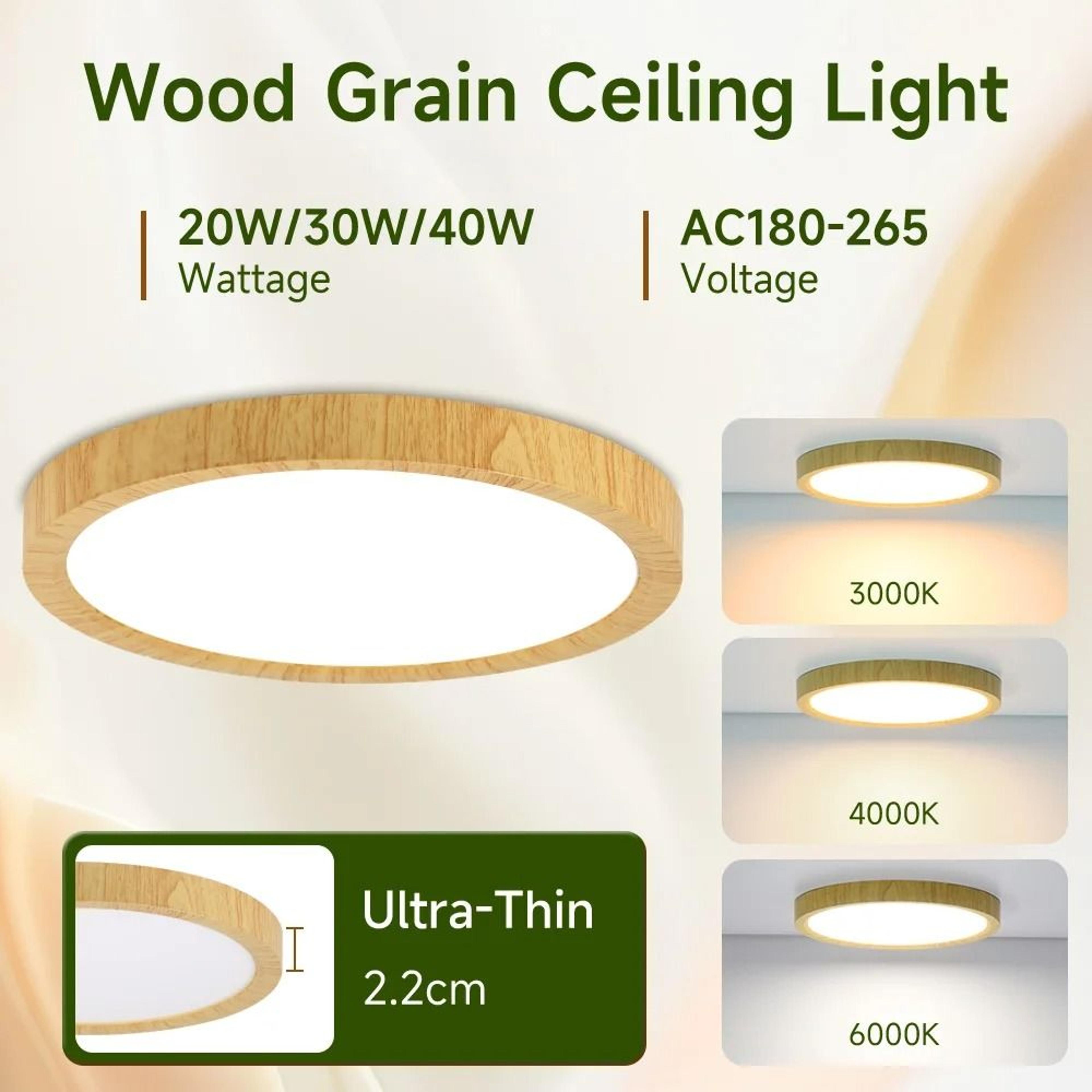 Wood Grain LED Ceiling Panel Light With 3 Color Modes For Modern Home Lighting 12