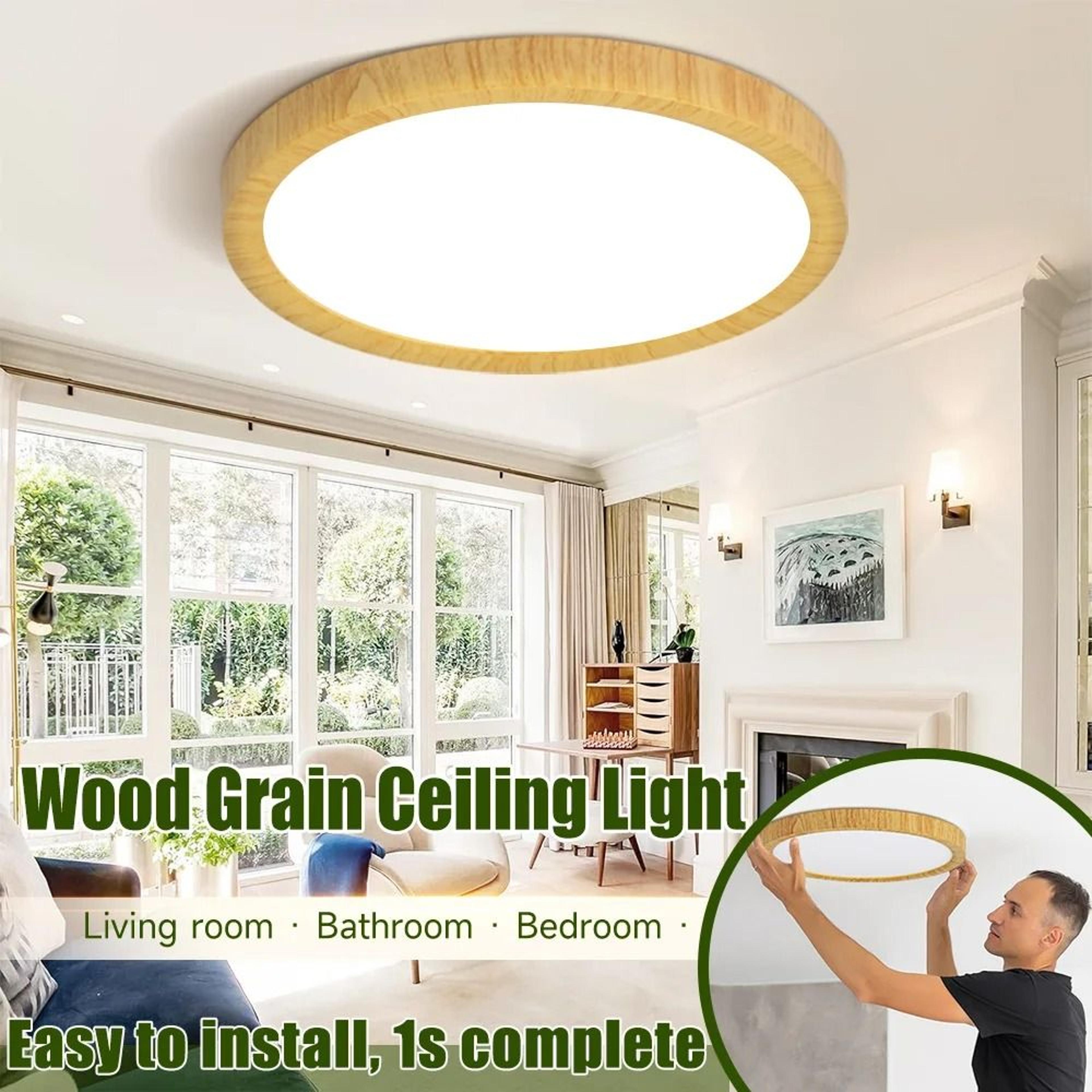 Wood Grain LED Ceiling Panel Light With 3 Color Modes For Modern Home Lighting 13