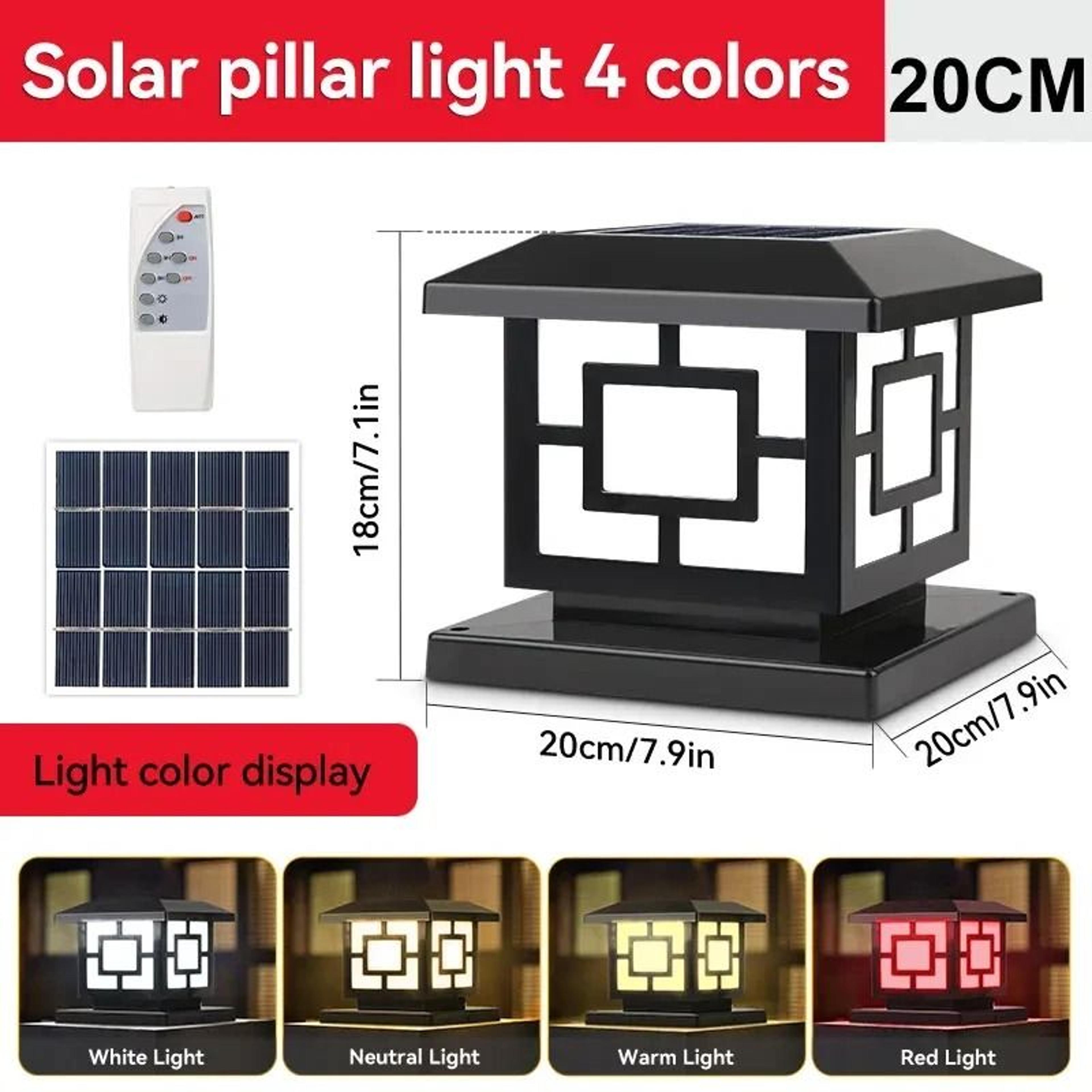 Waterproof Solar LED Pillar Light With Remote Control And 4 Color Modes 5