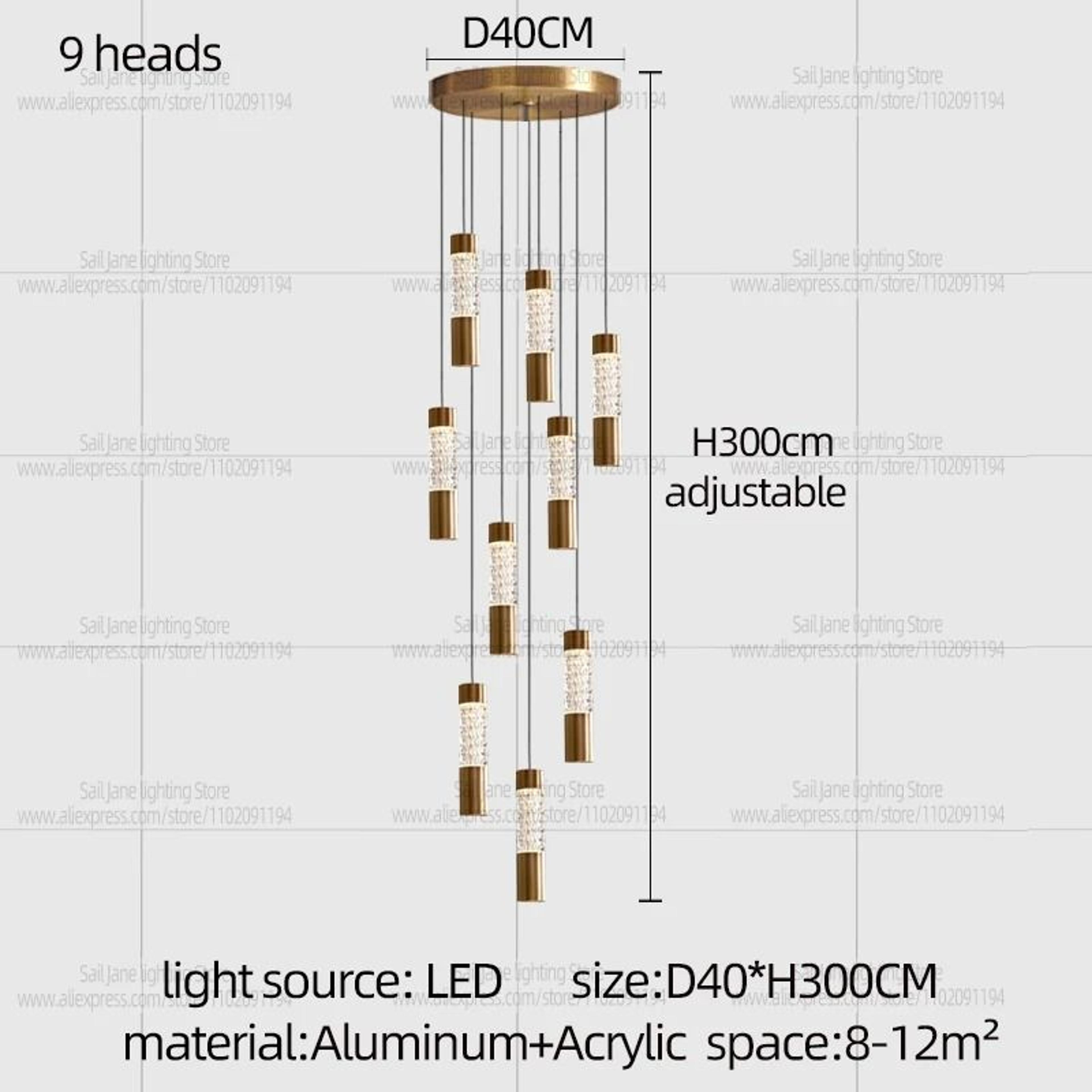 Modern Gold Cylindrical Chandelier For Luxury Staircase And Living Room Lighting 6