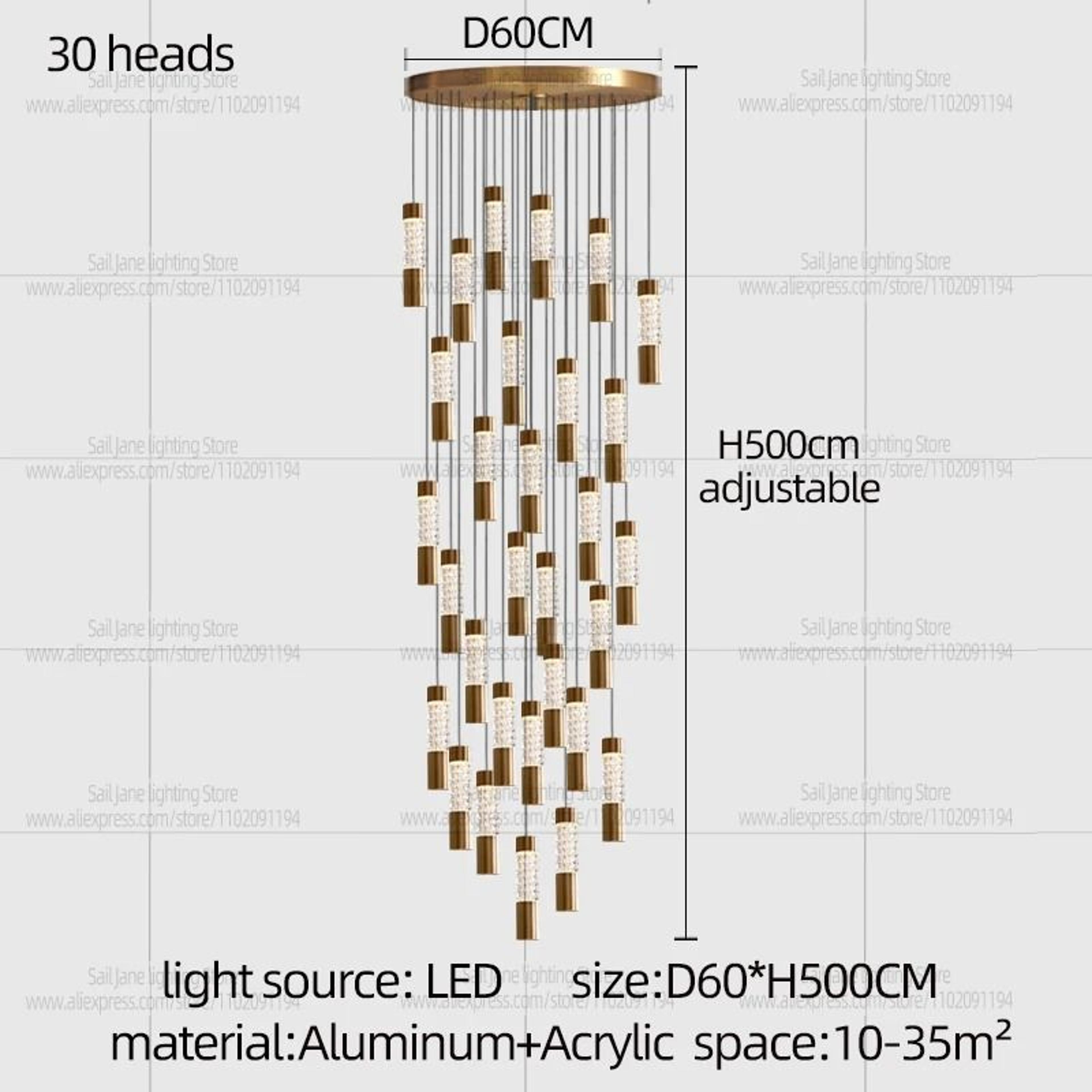 Modern Gold Cylindrical Chandelier For Luxury Staircase And Living Room Lighting 11
