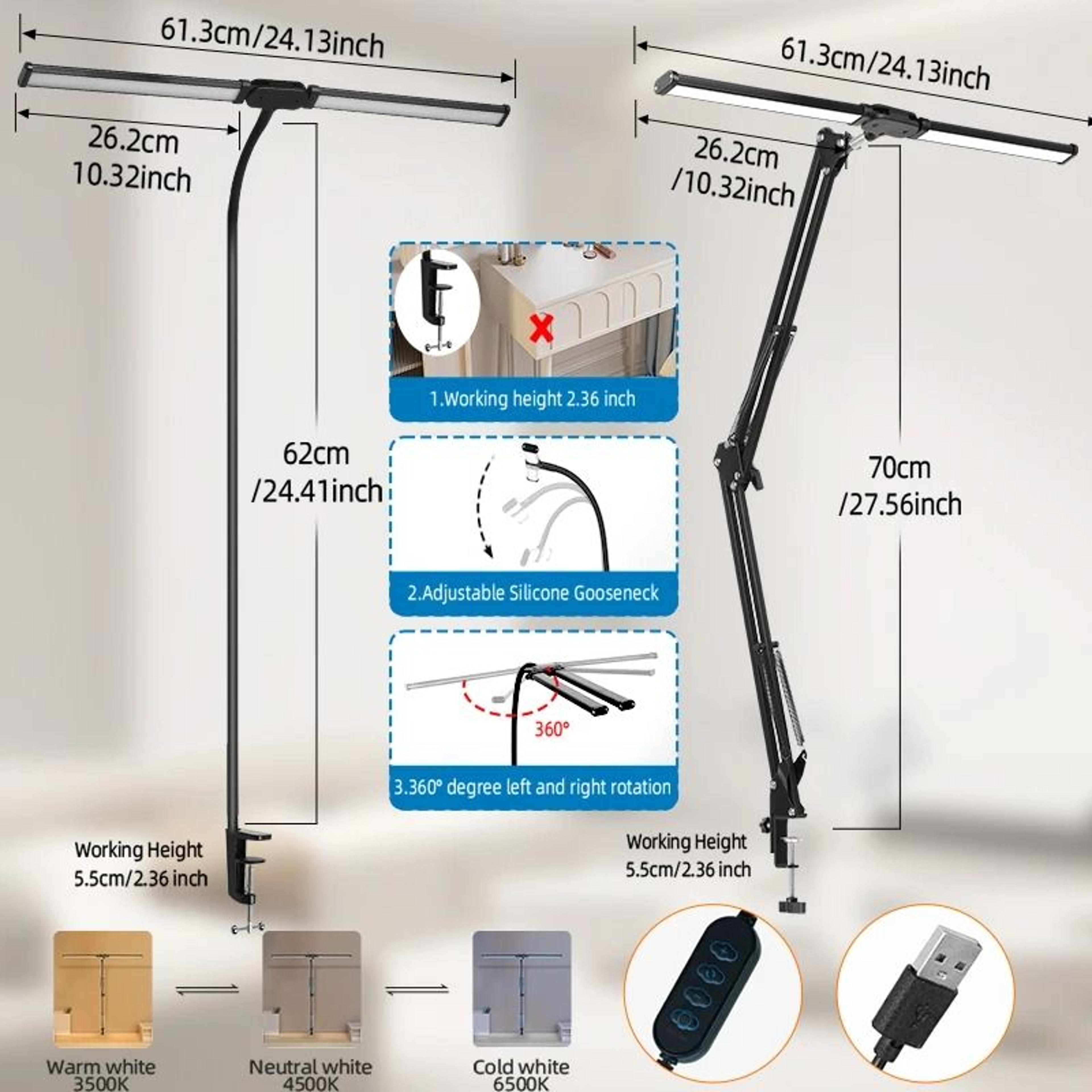 24W Dual Head LED Monitor Light Bar With Adjustable Dimming For Desk Lighting 5