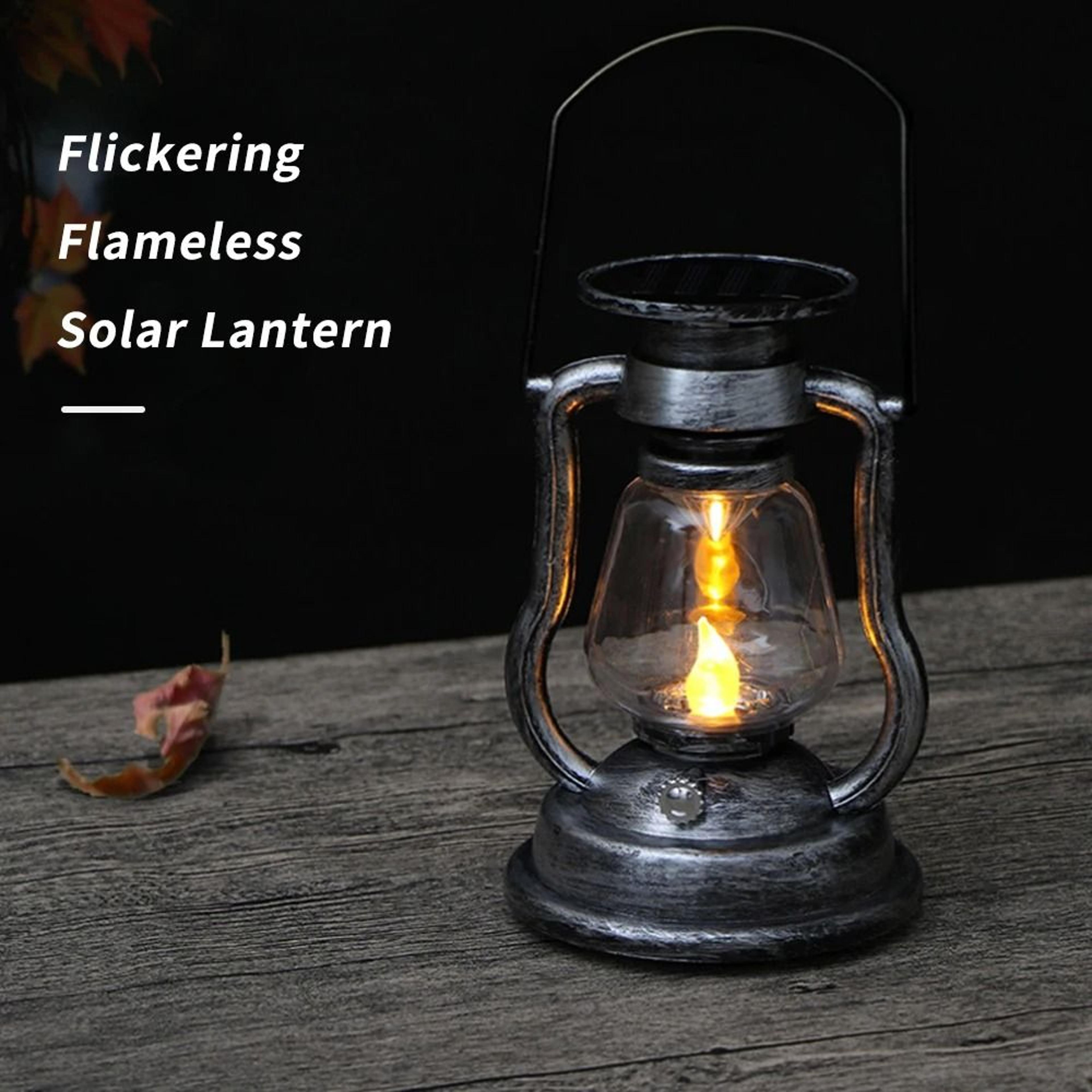 Solar Hanging Candle Lantern With Flickering LED Flame For Garden Decor 7