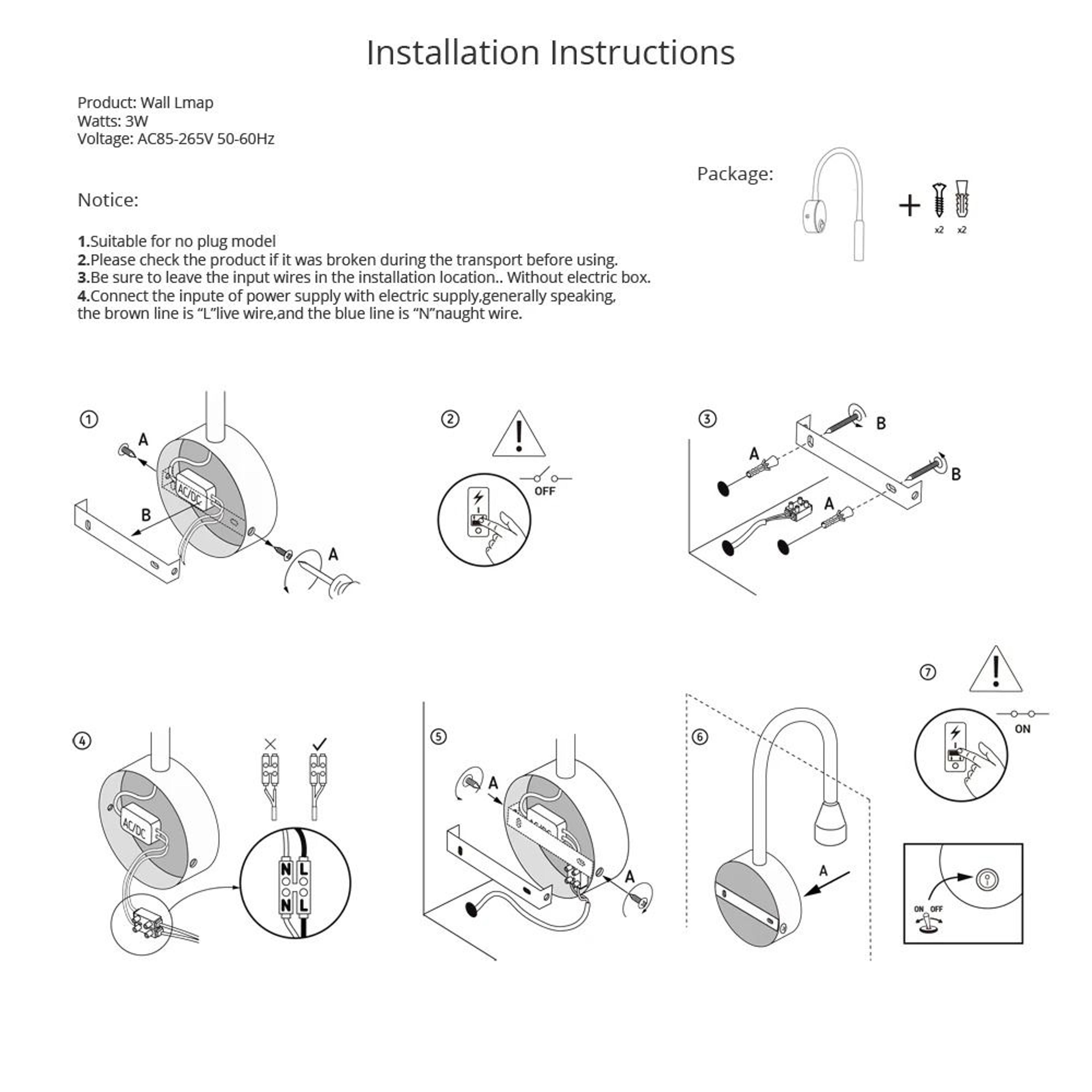 3W LED Bedside Reading Wall Lamp With US Plug 6