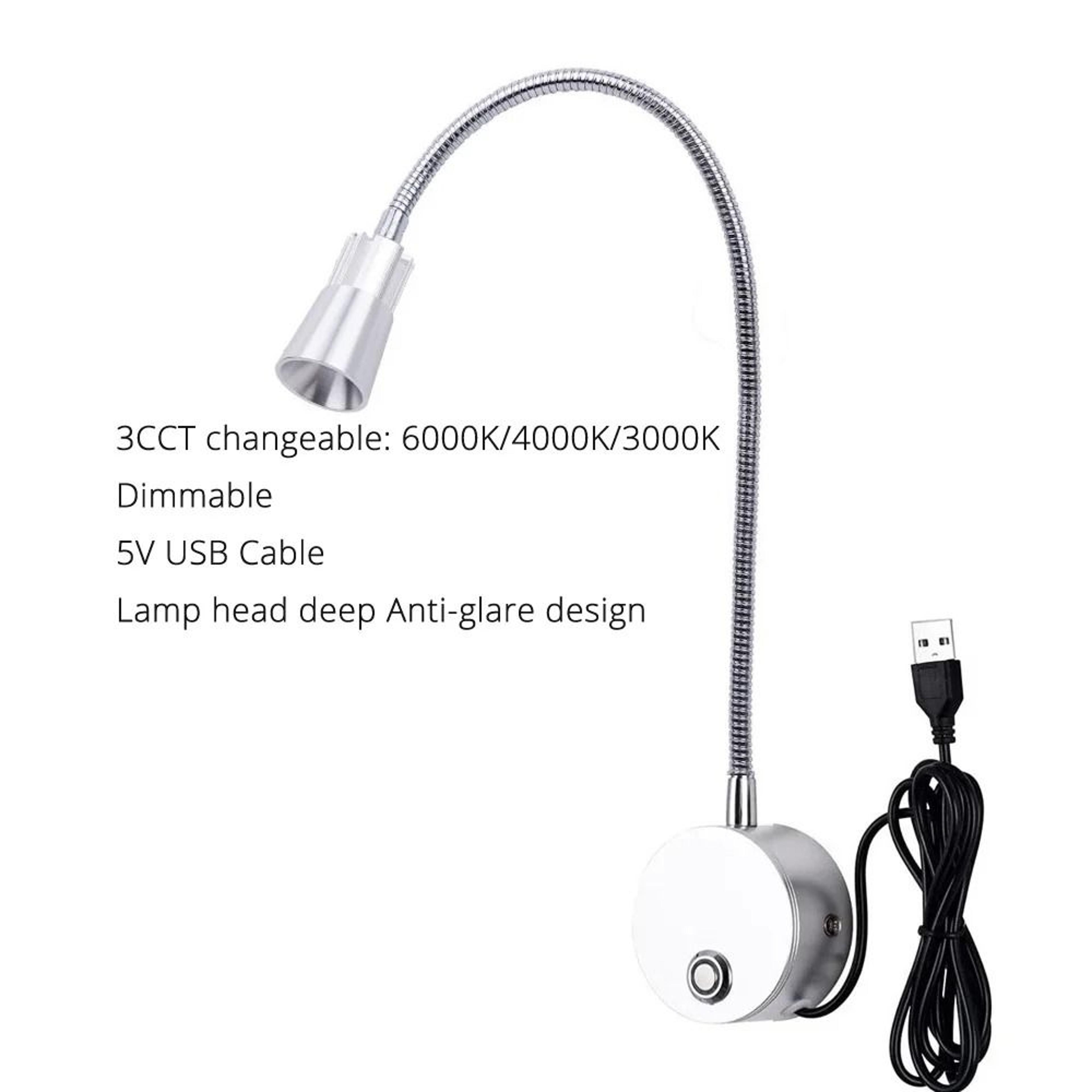 3W Dimmable USB Bedside Reading Wall Lamp With Flexible Arm 3