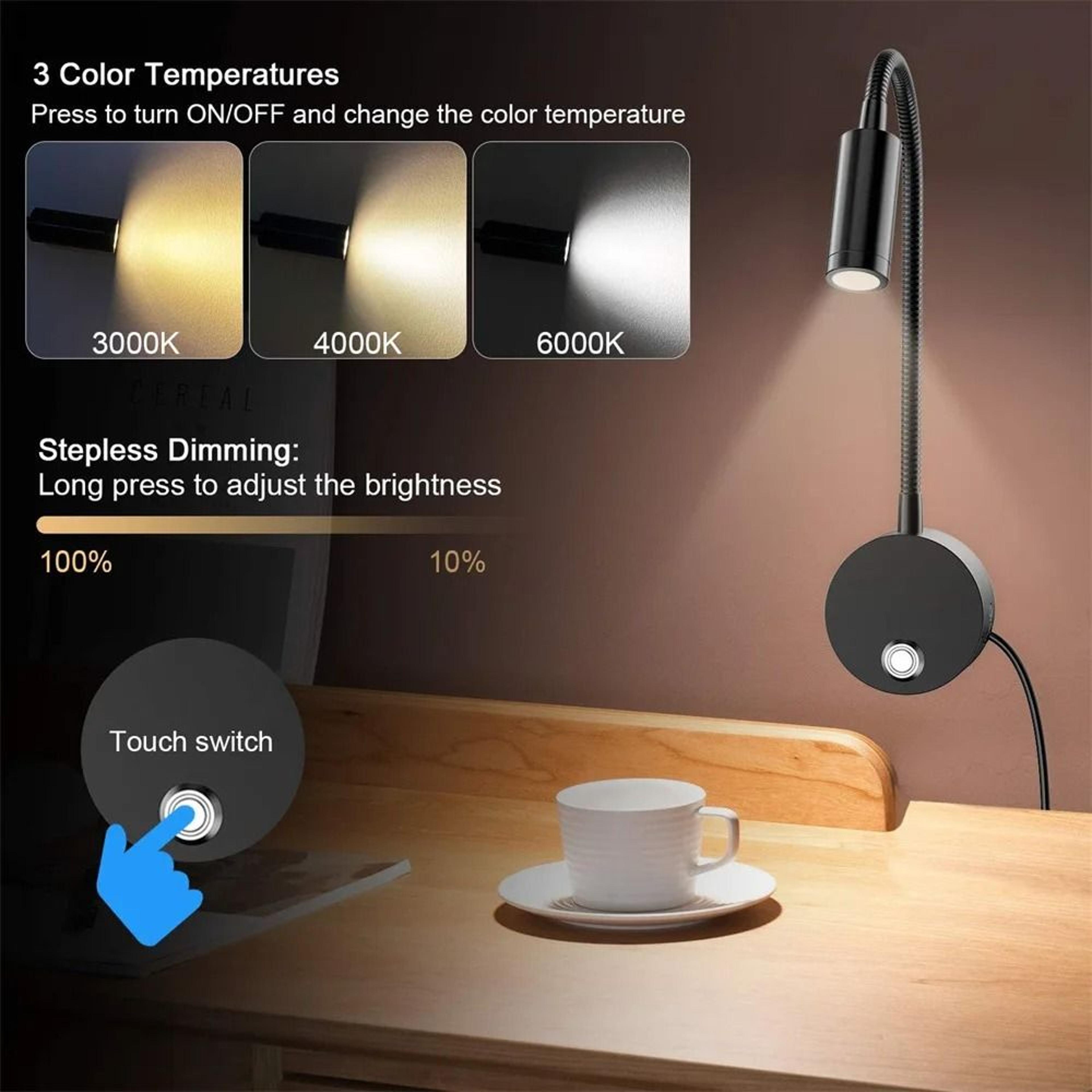 3W Dimmable USB Bedside Reading Wall Lamp With Flexible Arm 9