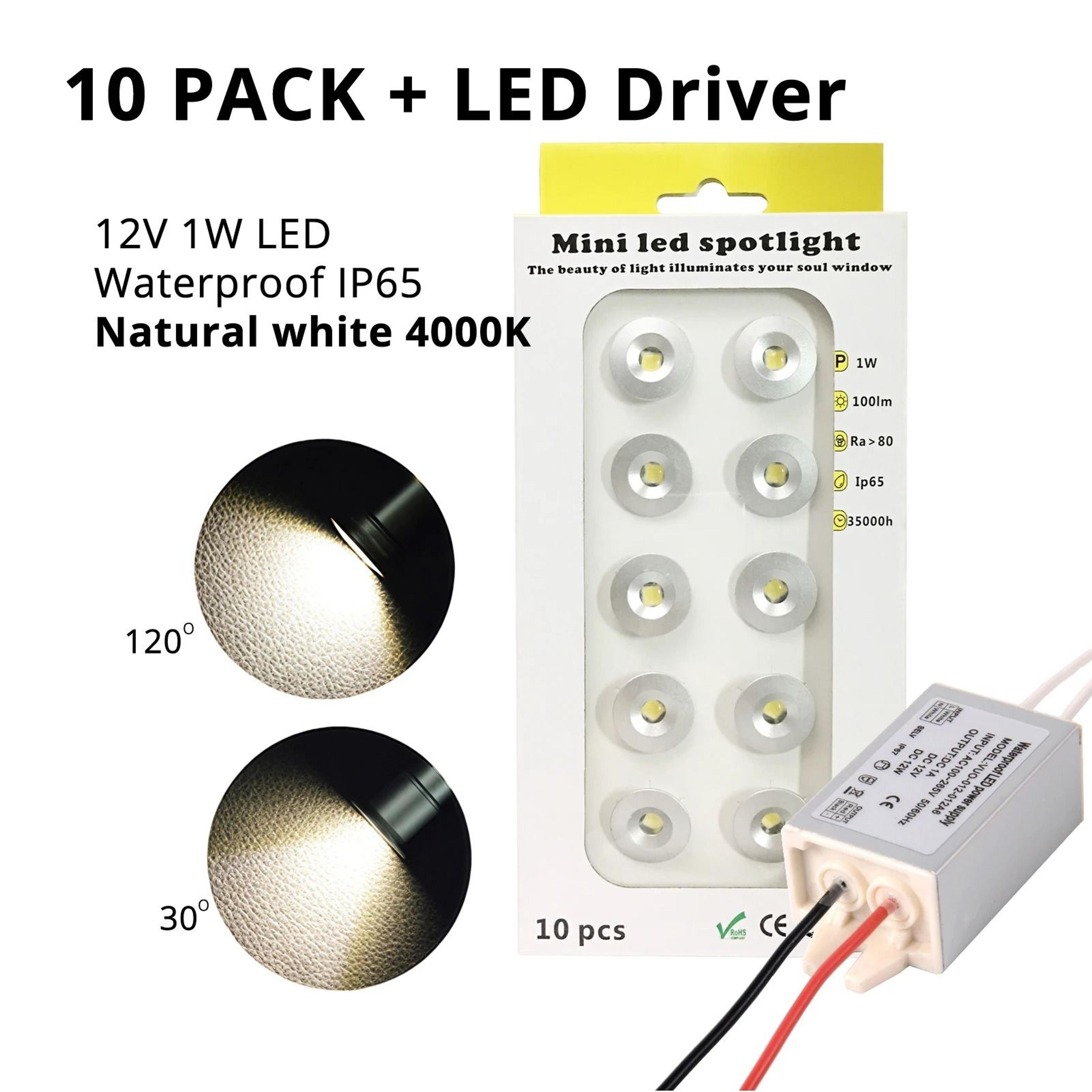 10 Pack 1W IP65 Waterproof Mini LED Cabinet Spotlights 5