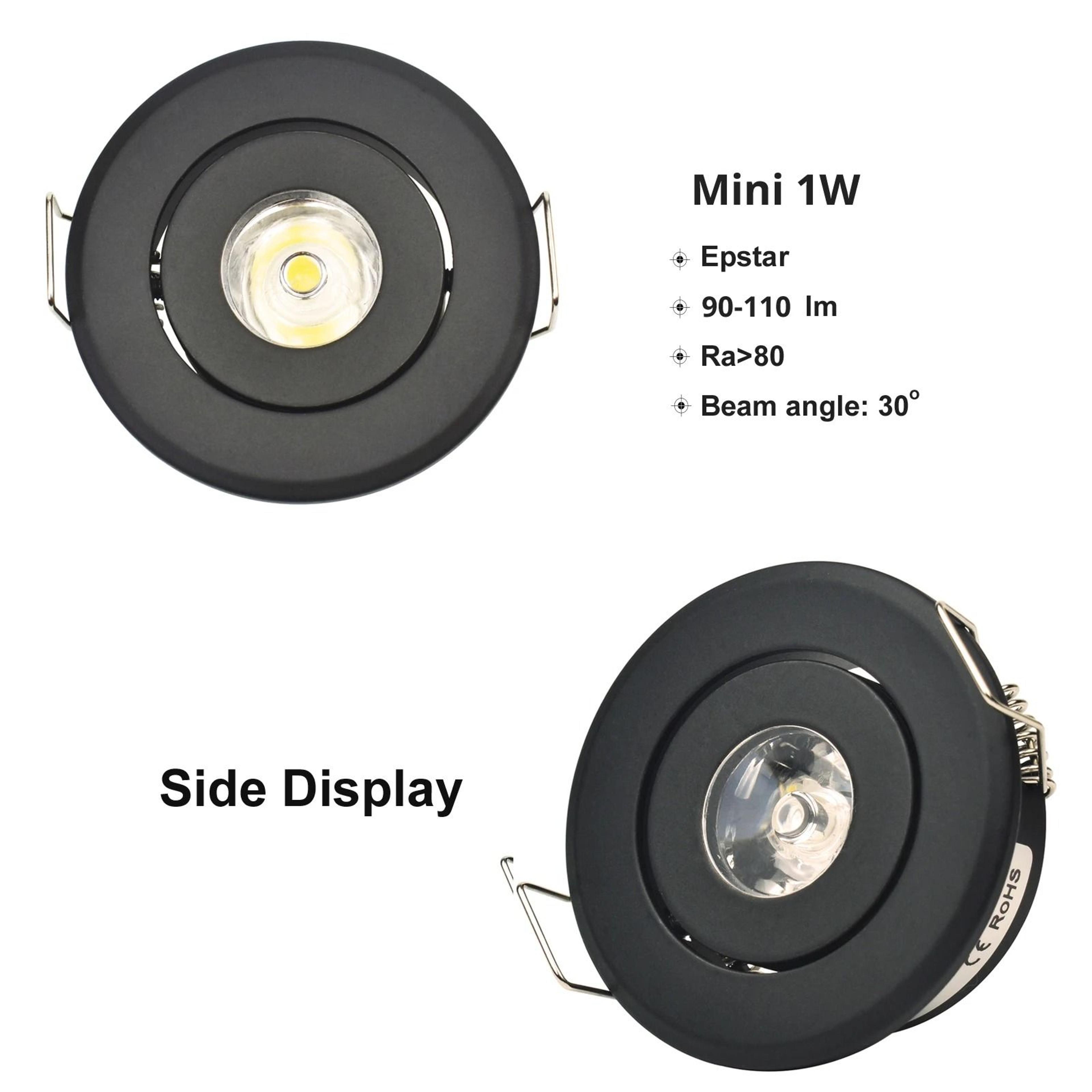 10 Pack Mini COB LED Recessed Downlights 1W 3W Black 7