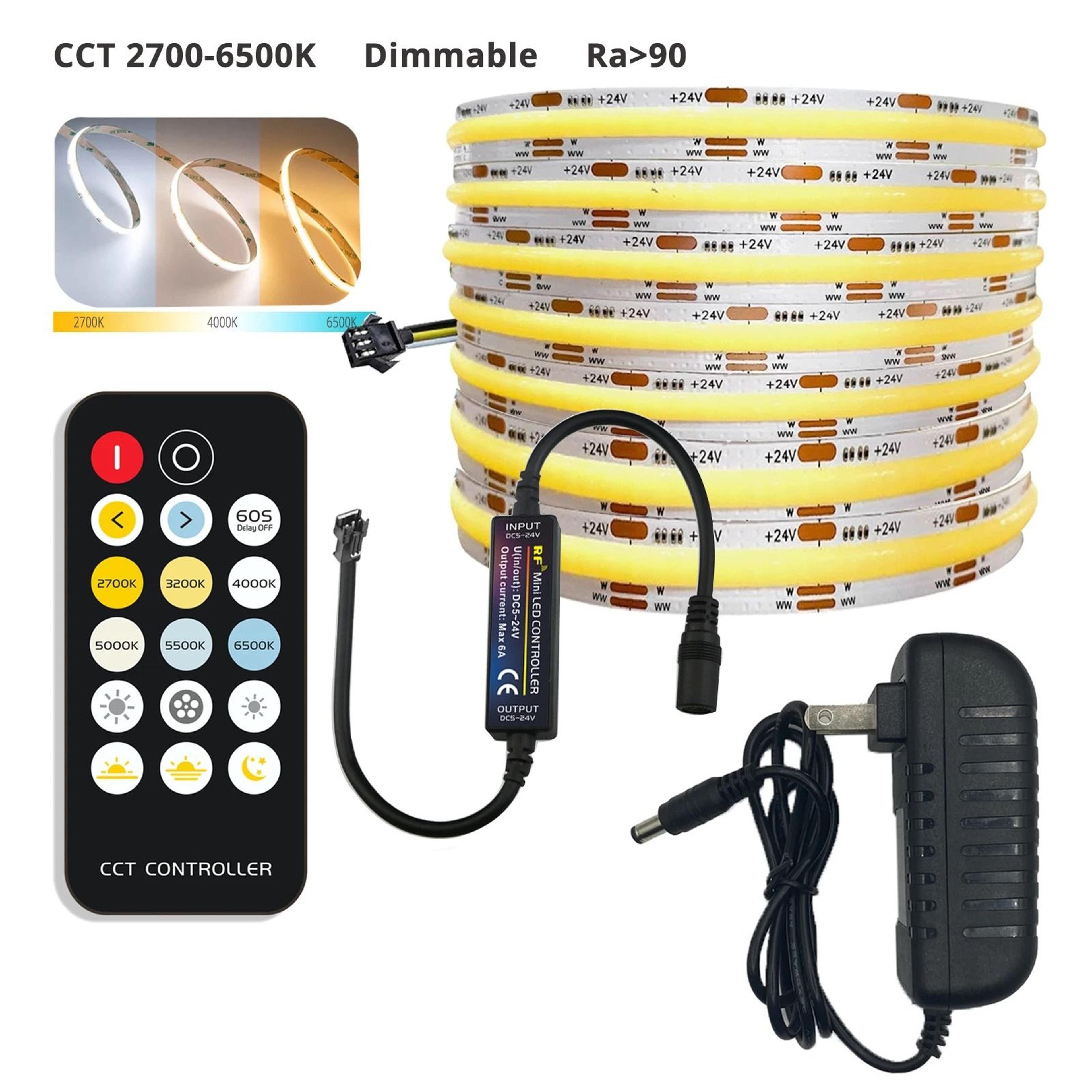 24V Tunable White COB LED Strip Light Kit With Remote Dimmer 3