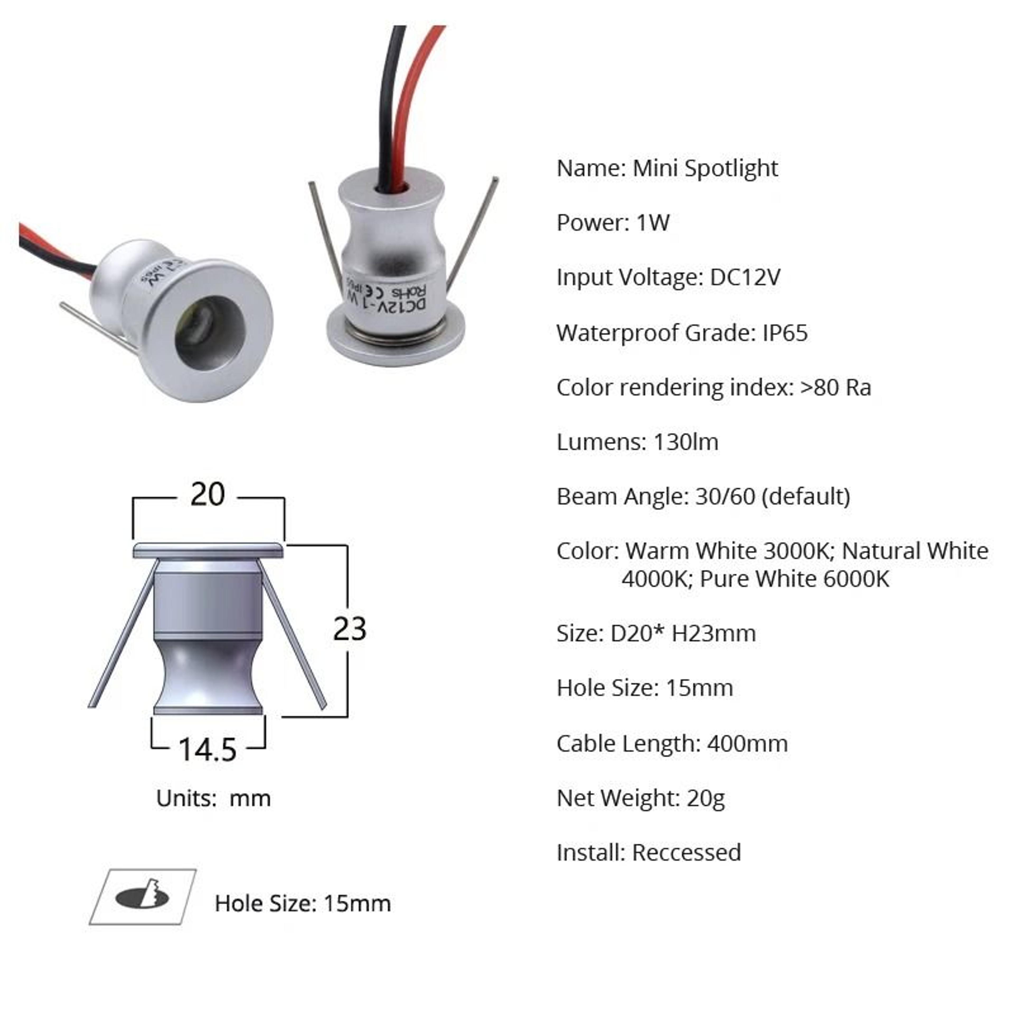 10 Pack IP65 Waterproof Mini LED Recessed Spotlights With Power Supply 1