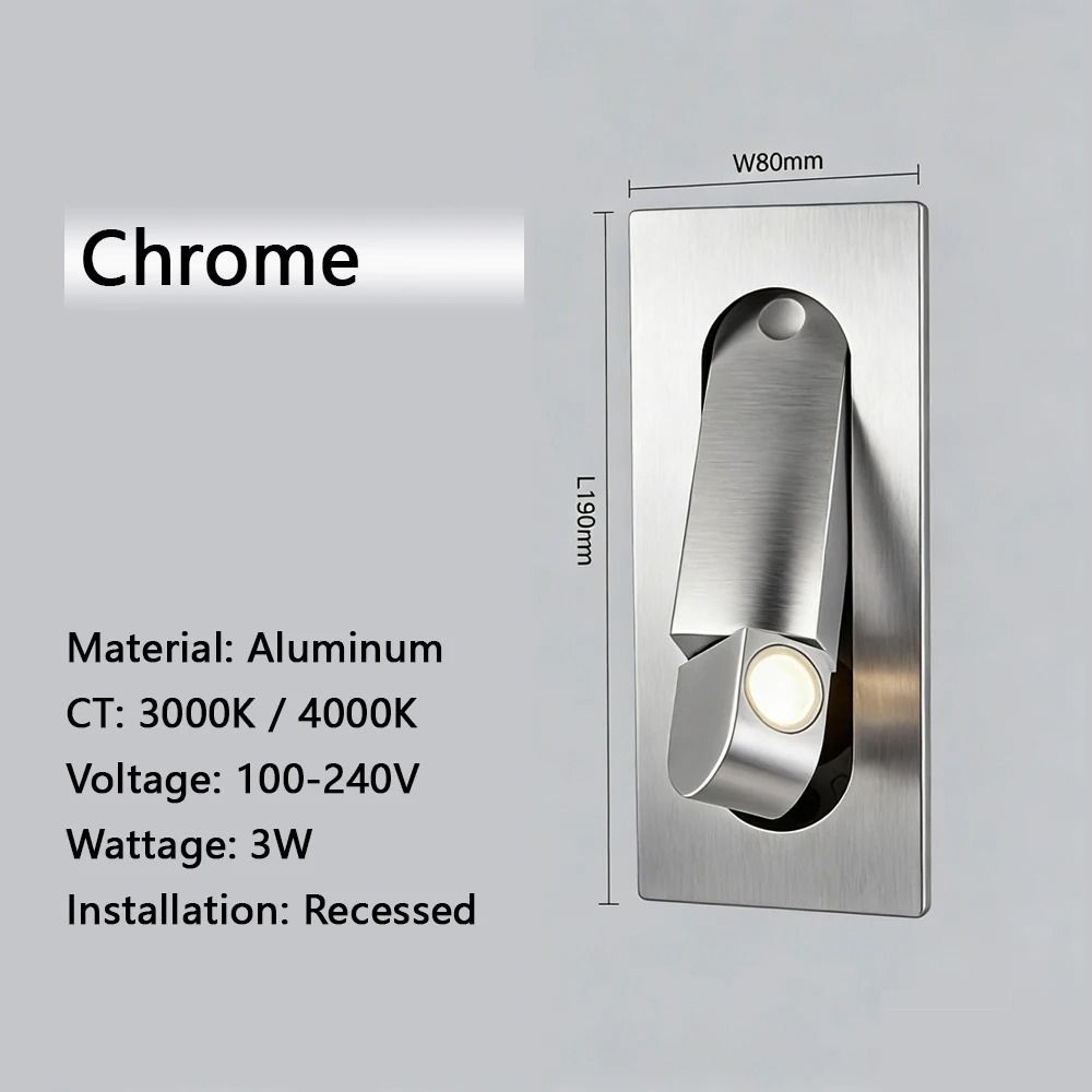 3W Adjustable Recessed LED Bedside Reading Wall Light With Switch 6