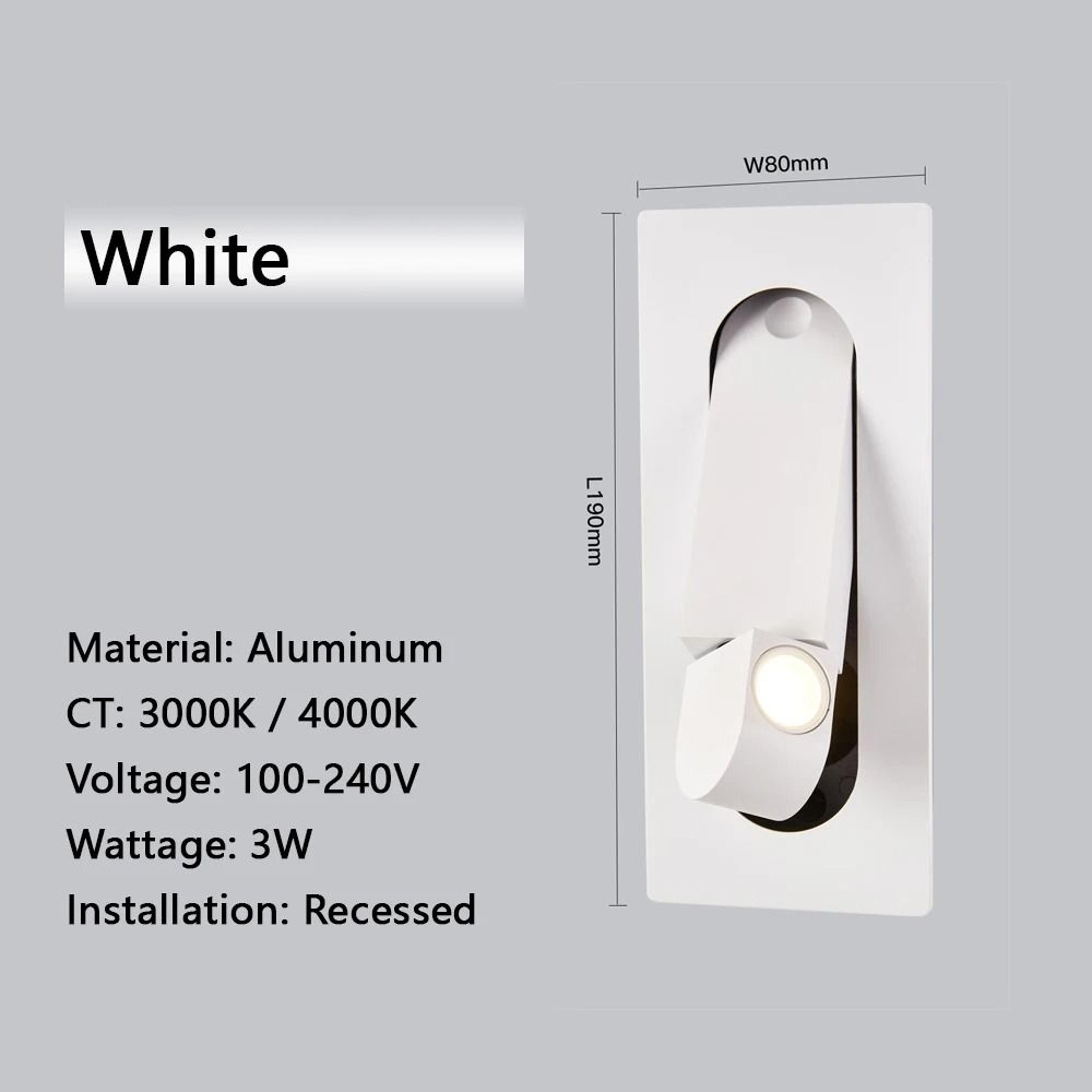 3W Adjustable Recessed LED Bedside Reading Wall Light With Switch 2