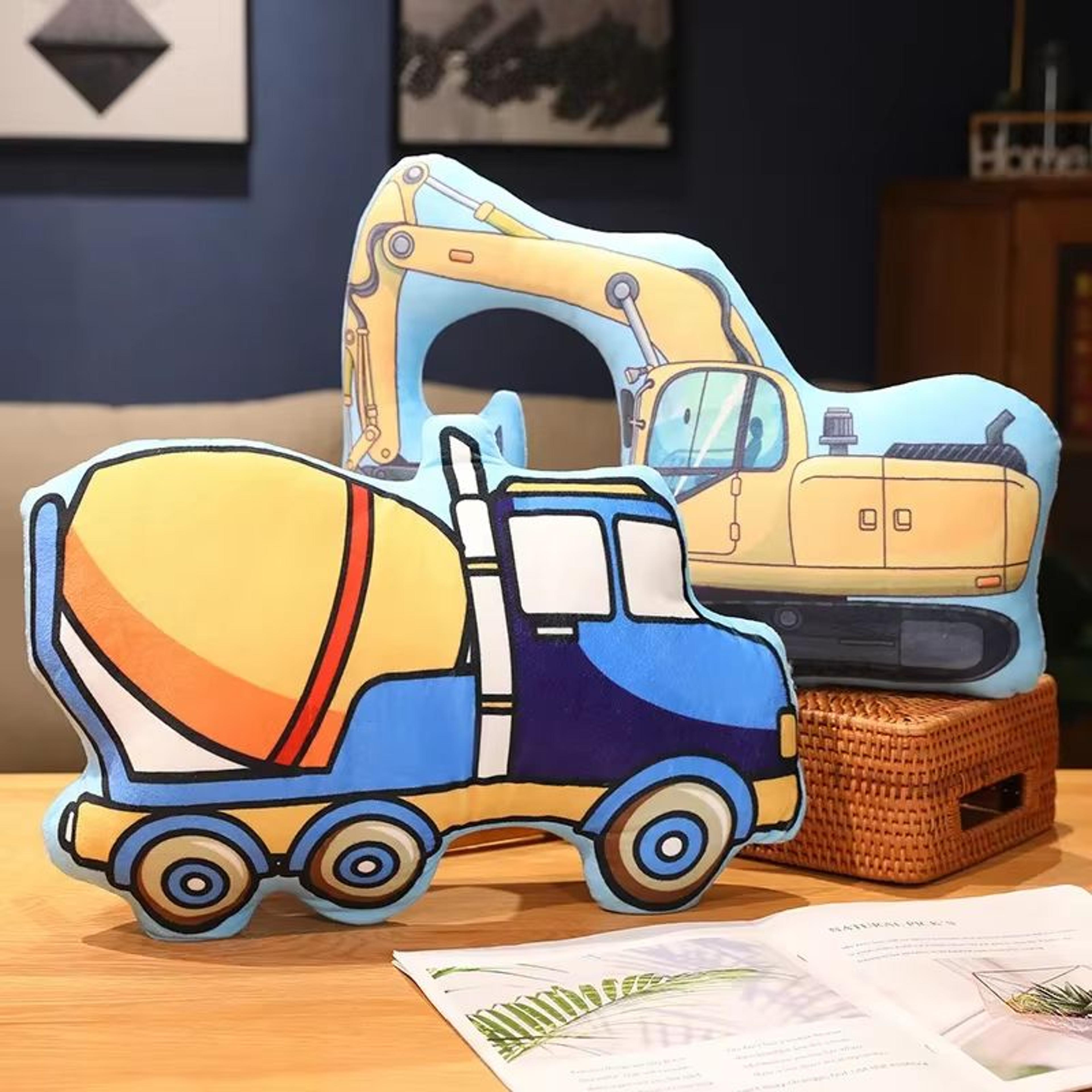 Cartoon Vehicle Plush Pillow For Kids Fire Truck Police Car Excavator 5