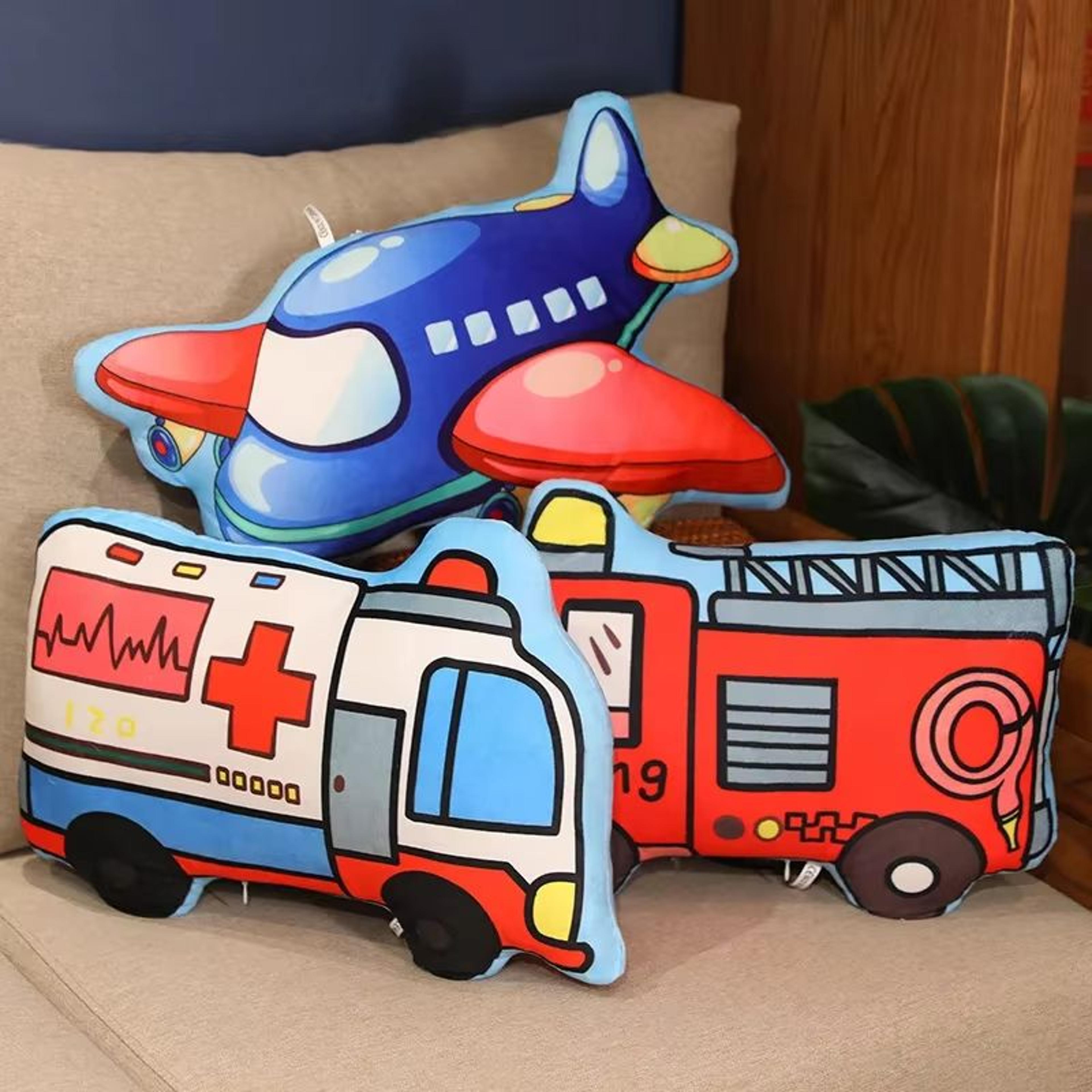 Cartoon Vehicle Plush Pillow For Kids Fire Truck Police Car Excavator 4