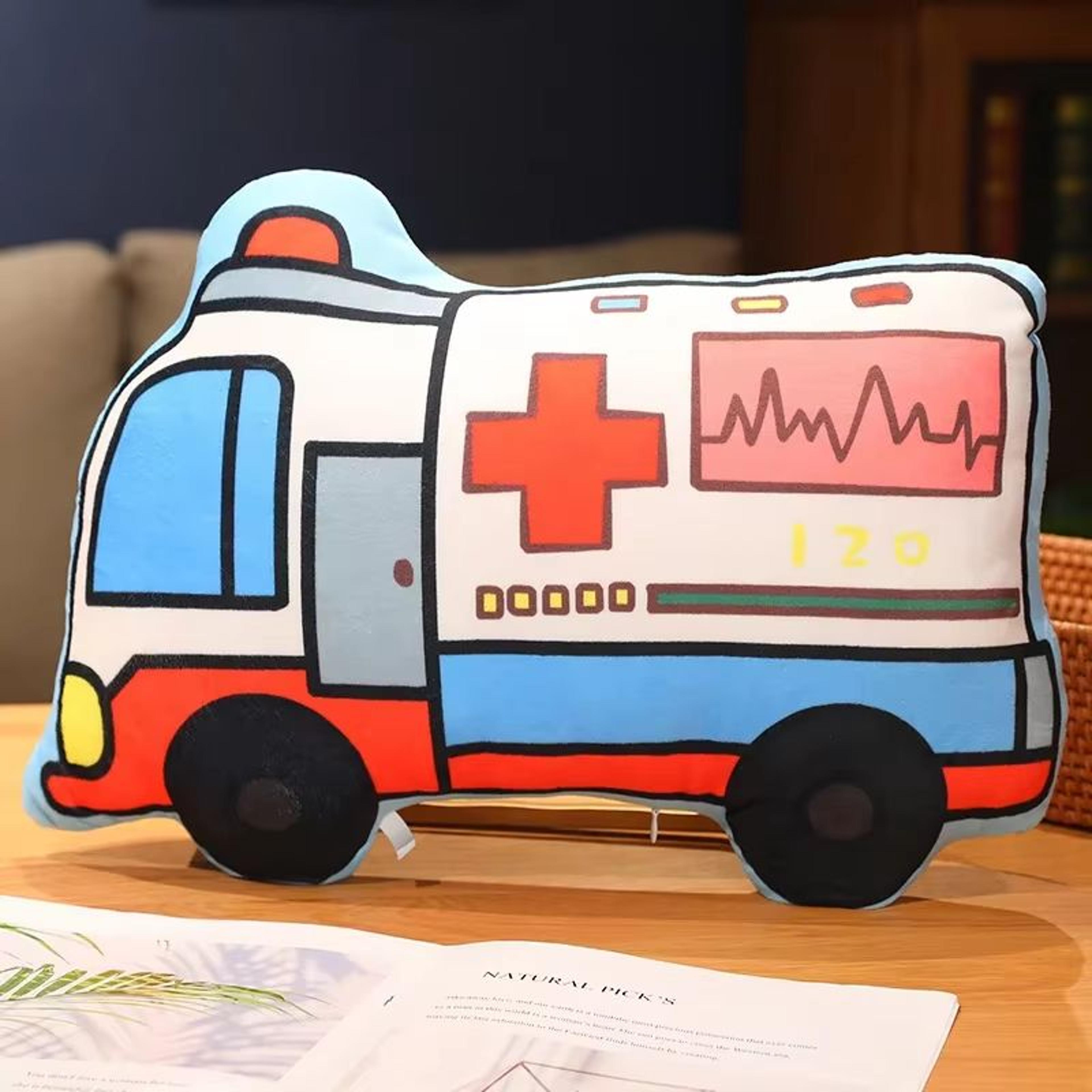 Cartoon Vehicle Plush Pillow For Kids Fire Truck Police Car Excavator 7