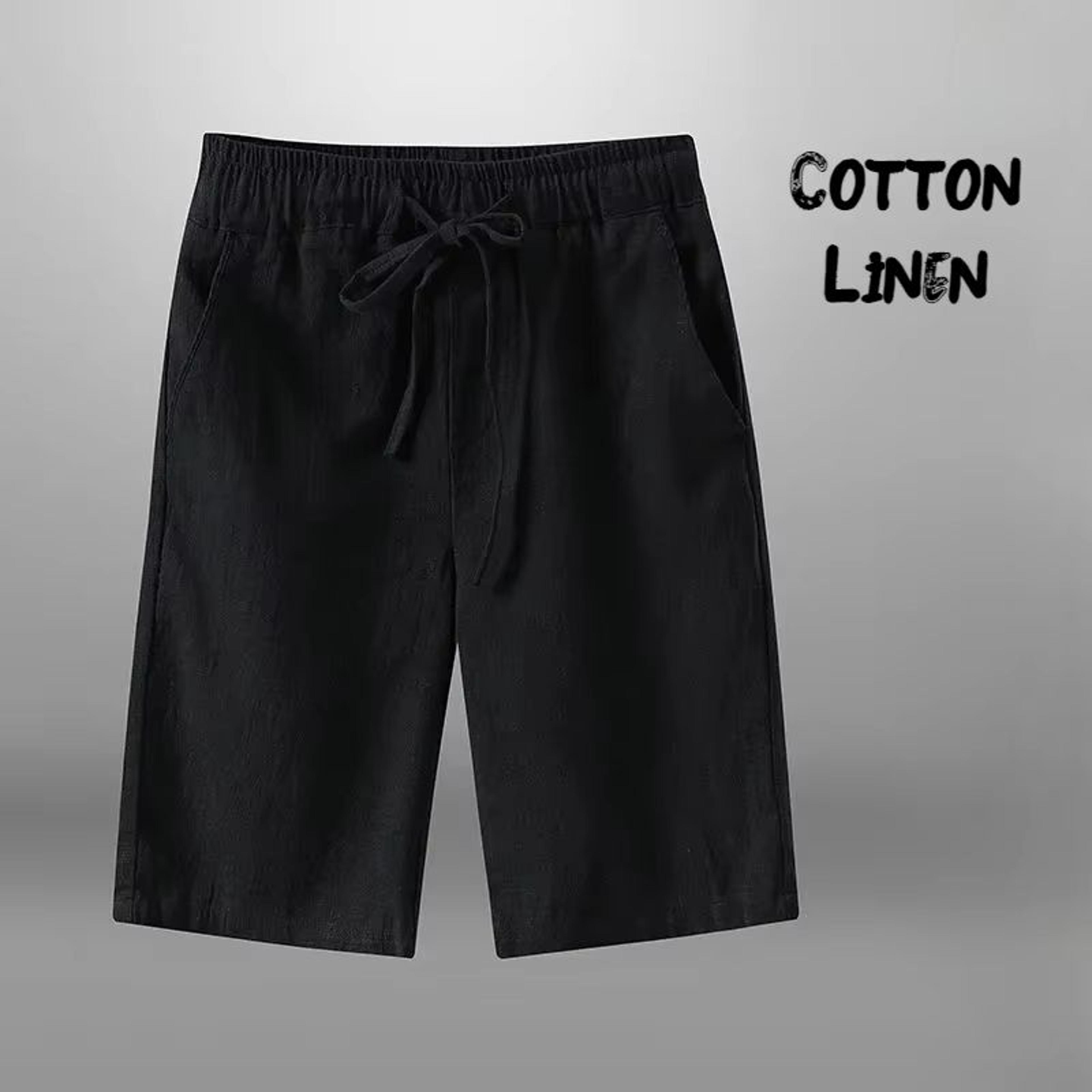 Mens CottonLinen Casual Shorts With Drawstring Waist Breathable Beach  Gym Style 1