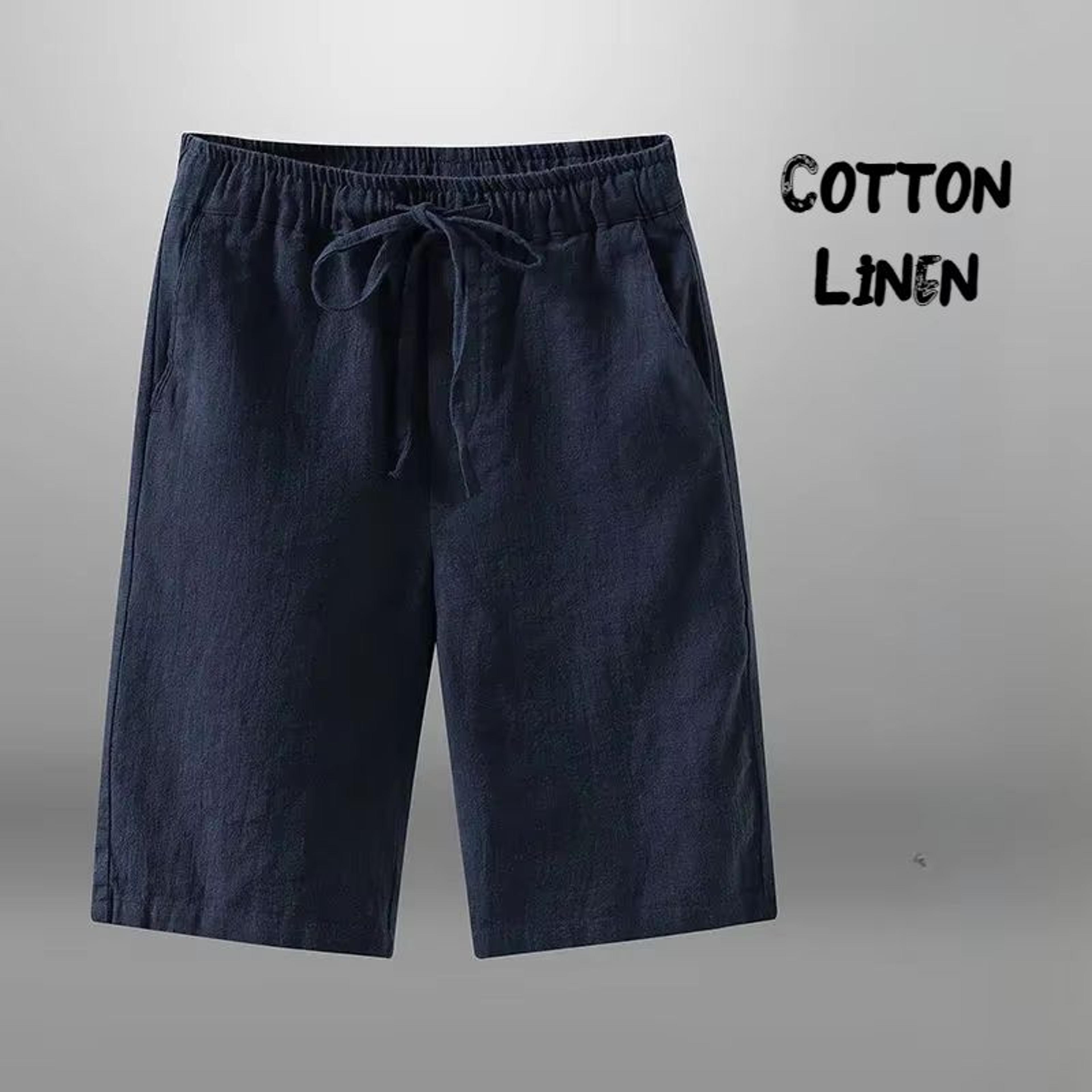 Mens CottonLinen Casual Shorts With Drawstring Waist Breathable Beach  Gym Style 3