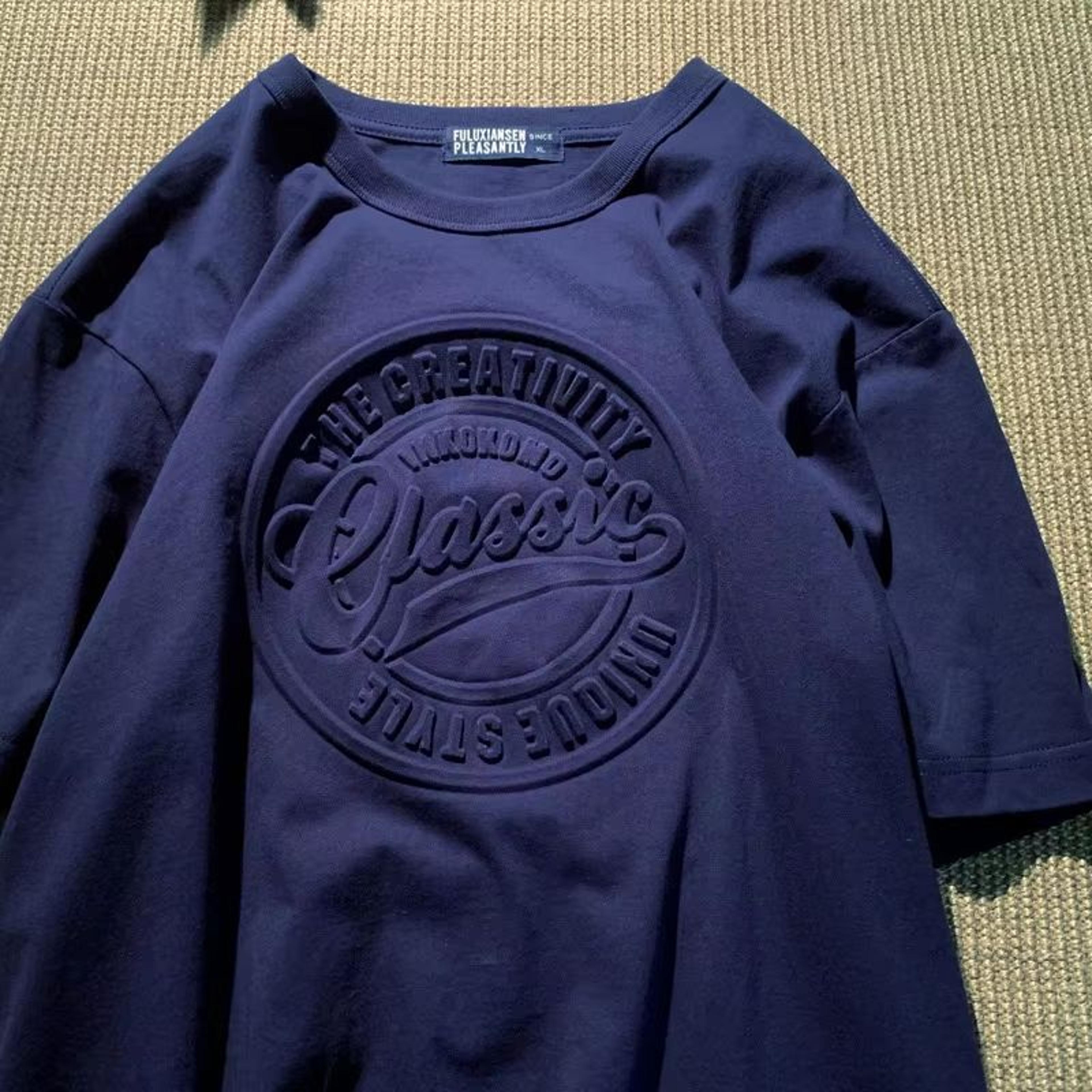 Vintage 3D Embossed Tshirt With SteelSeal Look  Oversized Streetwear Tee For Couples 2